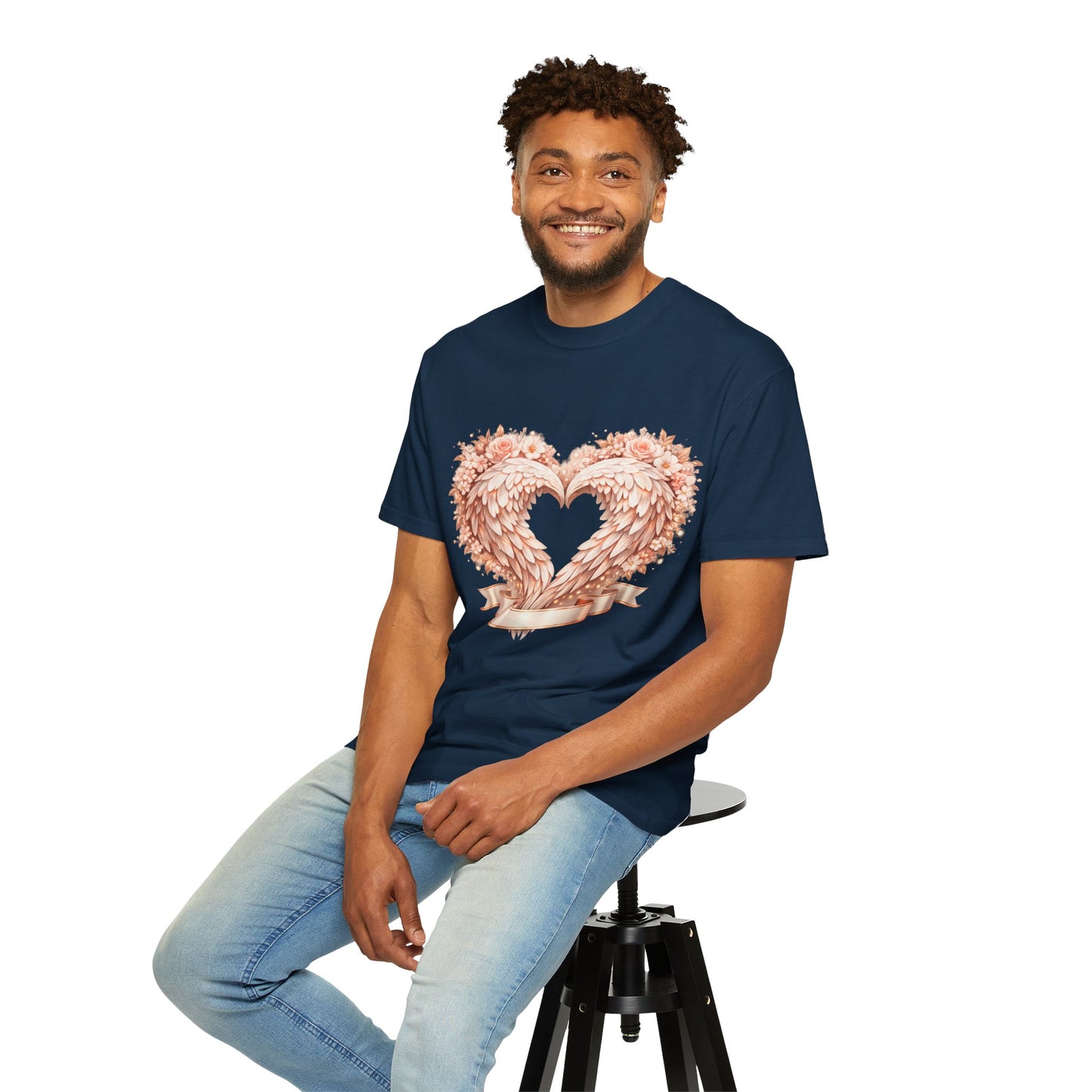 Angel Wing Heart T-Shirt — Floral Ribbon Love Graphic Tee