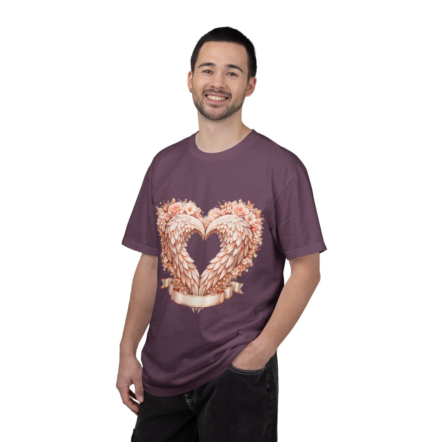 Angel Wing Heart T-Shirt — Floral Ribbon Love Graphic Tee