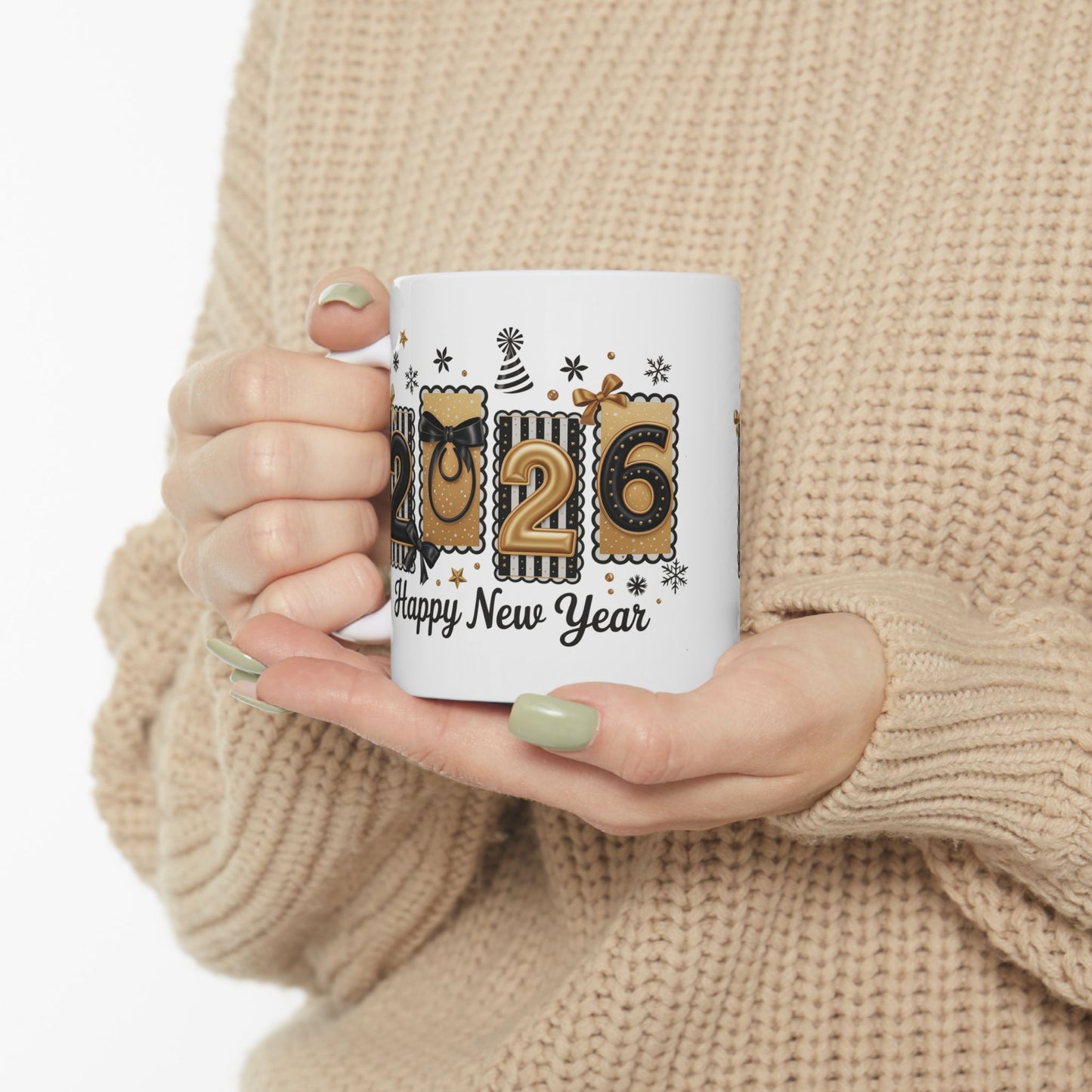 Happy New Year 2026 Mug | Champagne Gold Celebration Ceramic Mug