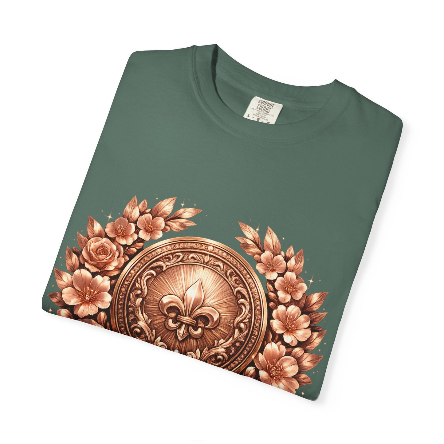 Vintage Fleur-de-Lis Crest T-Shirt — Bronze Laurel Emblem Tee