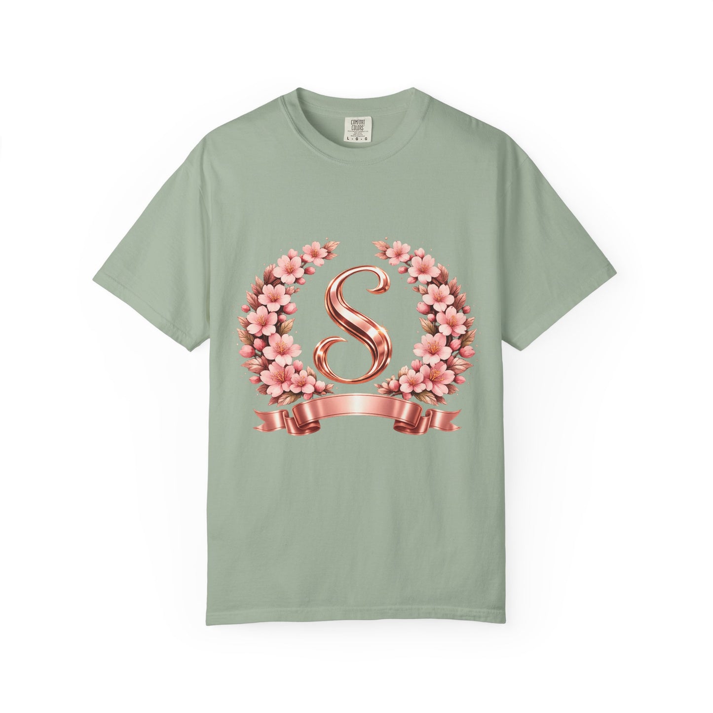 Floral Monogram 'S' T-Shirt — Rose Gold Wreath Tee