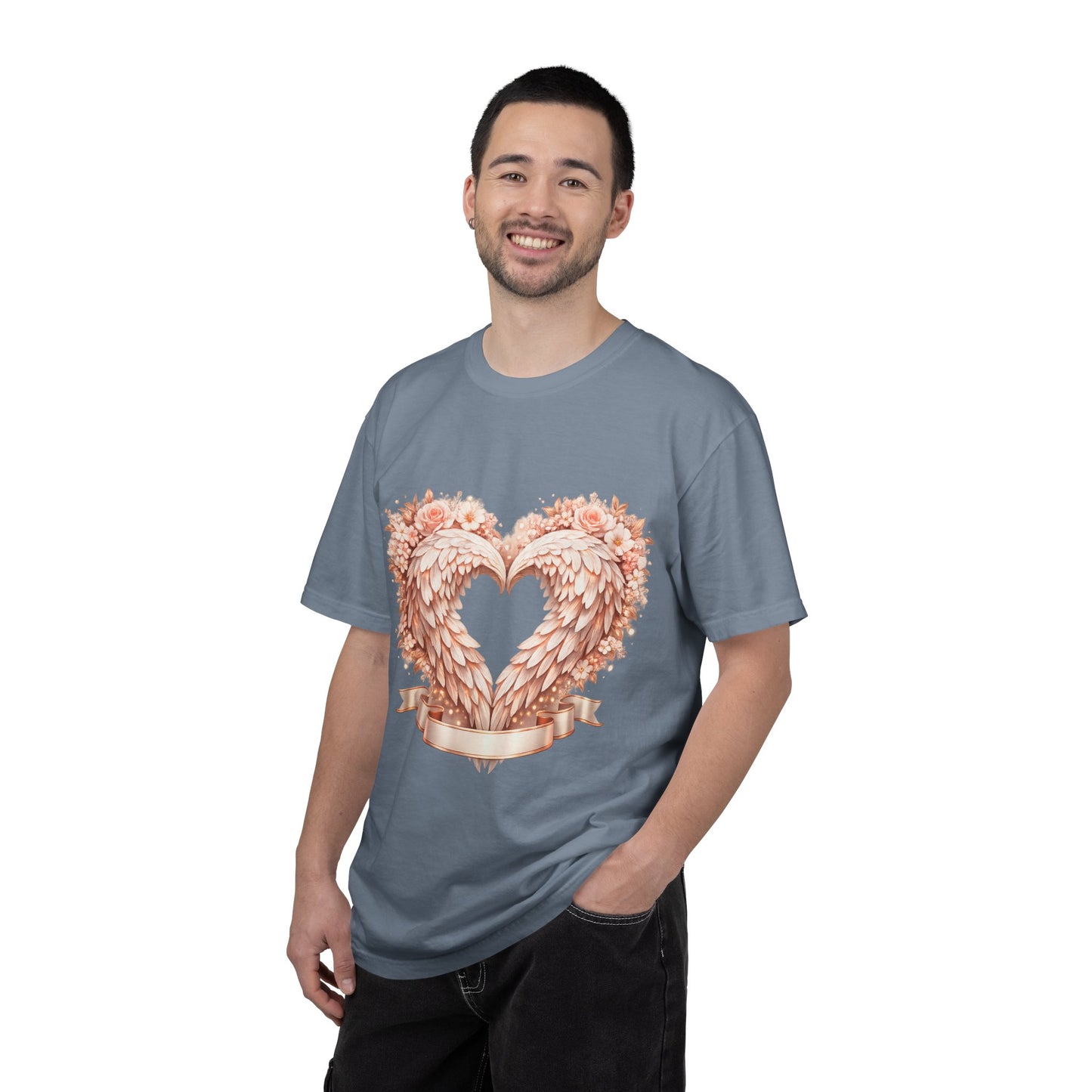 Angel Wing Heart T-Shirt — Floral Ribbon Love Graphic Tee