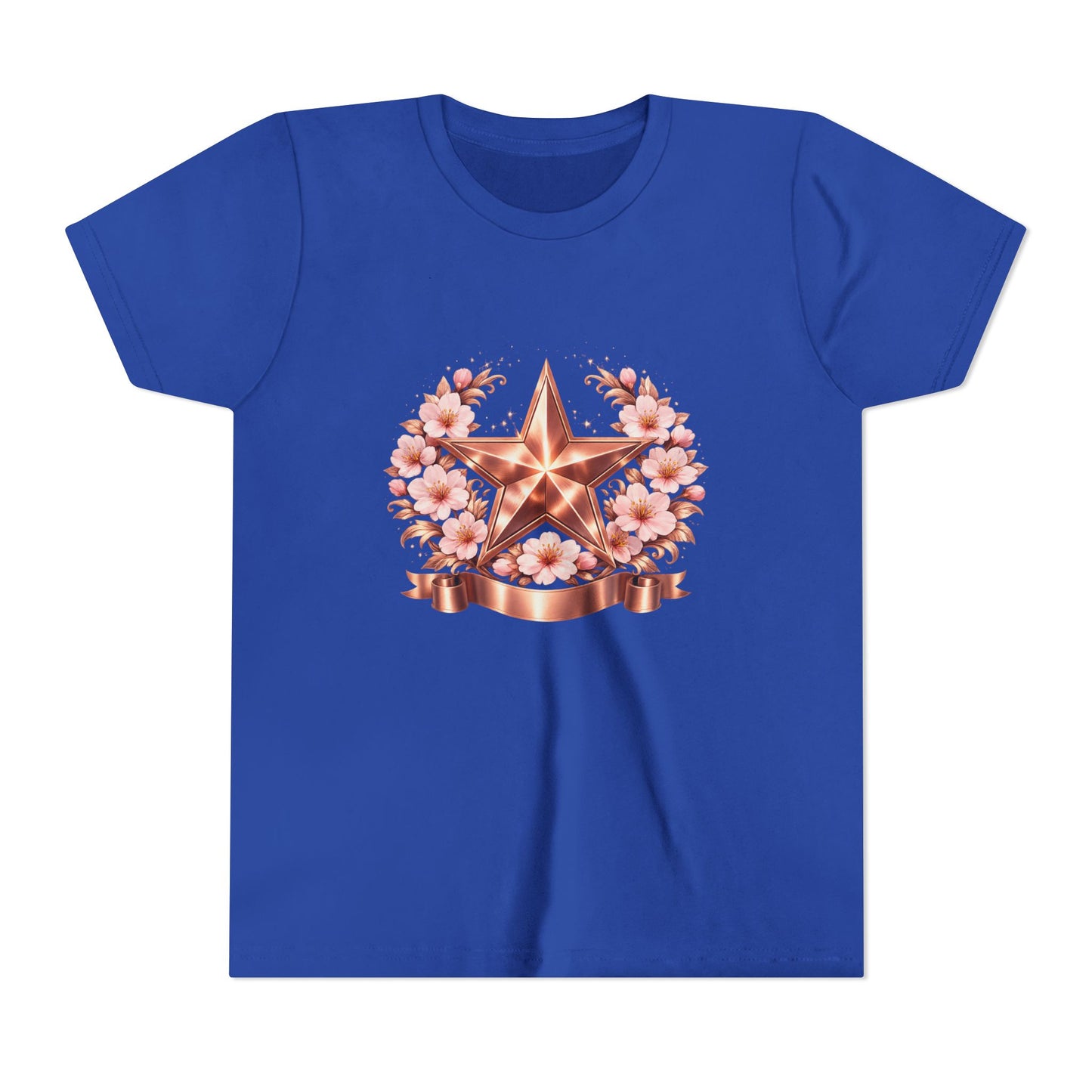 Youth Tee — Rose Gold Star with Cherry Blossom Wreath