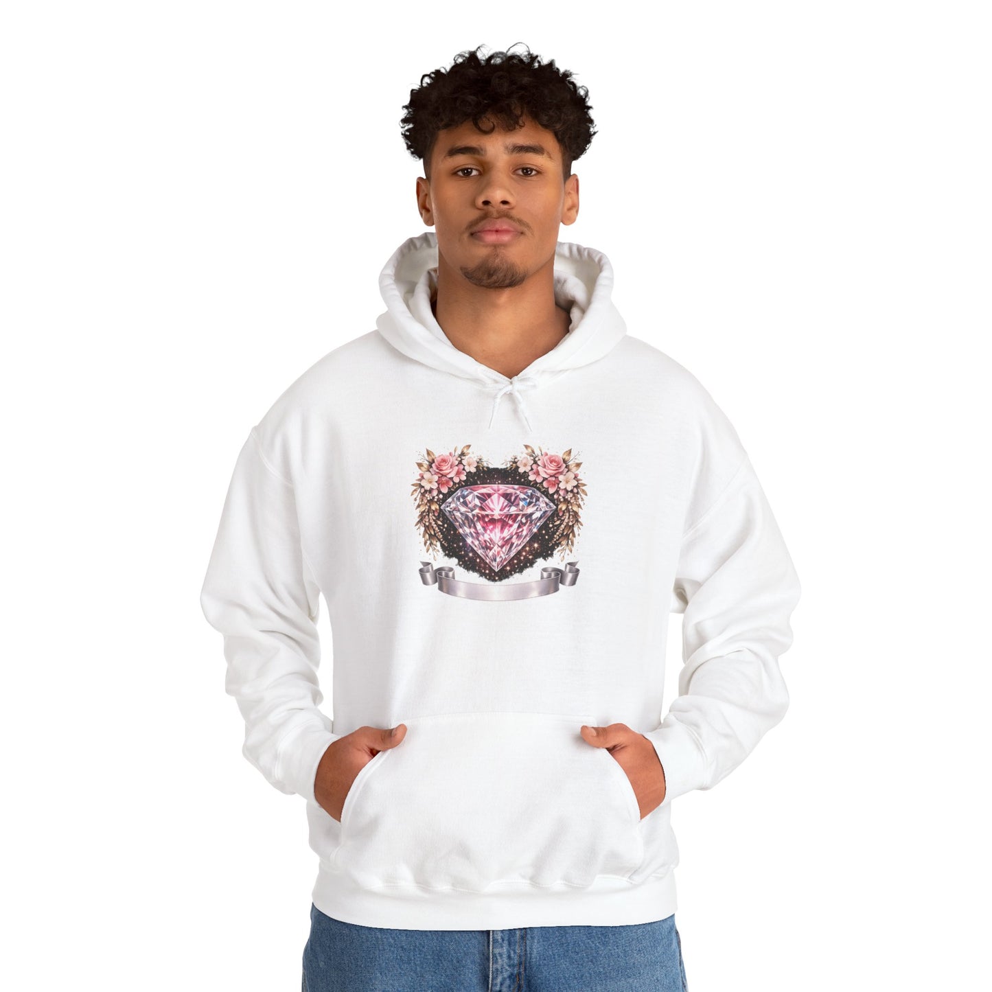 Hoodie — Pink Diamond Heart Floral Crest Hoodie