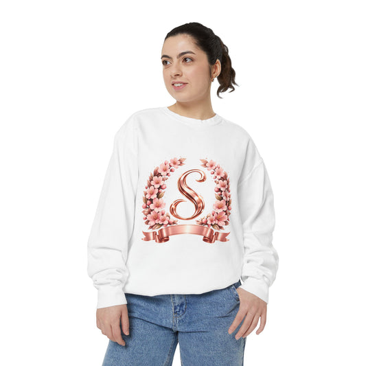 Floral Monogram 'S' Sweatshirt — Rose Gold Wreath Crewneck