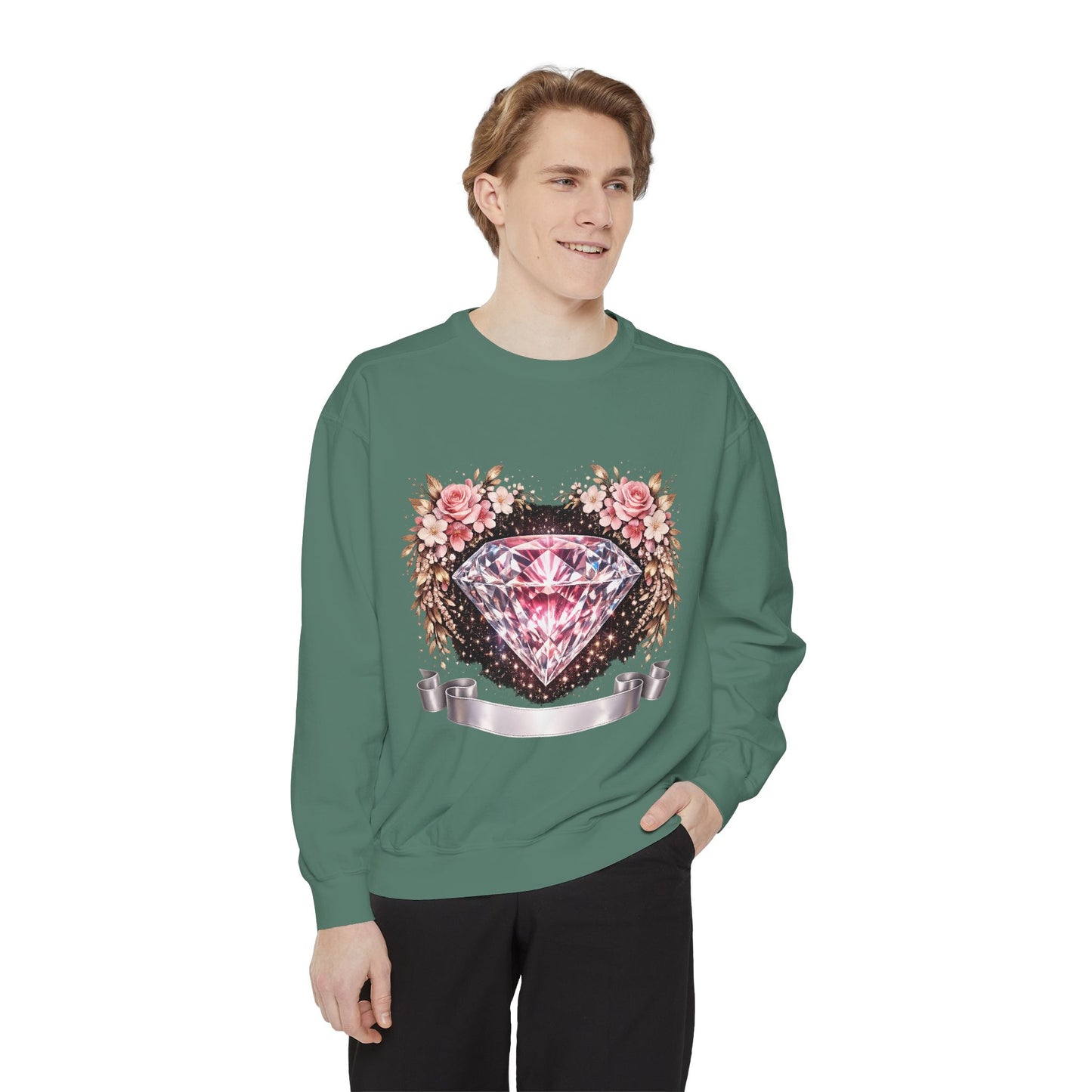 Diamond Floral Sweatshirt — Pink Gem Graphic Crewneck