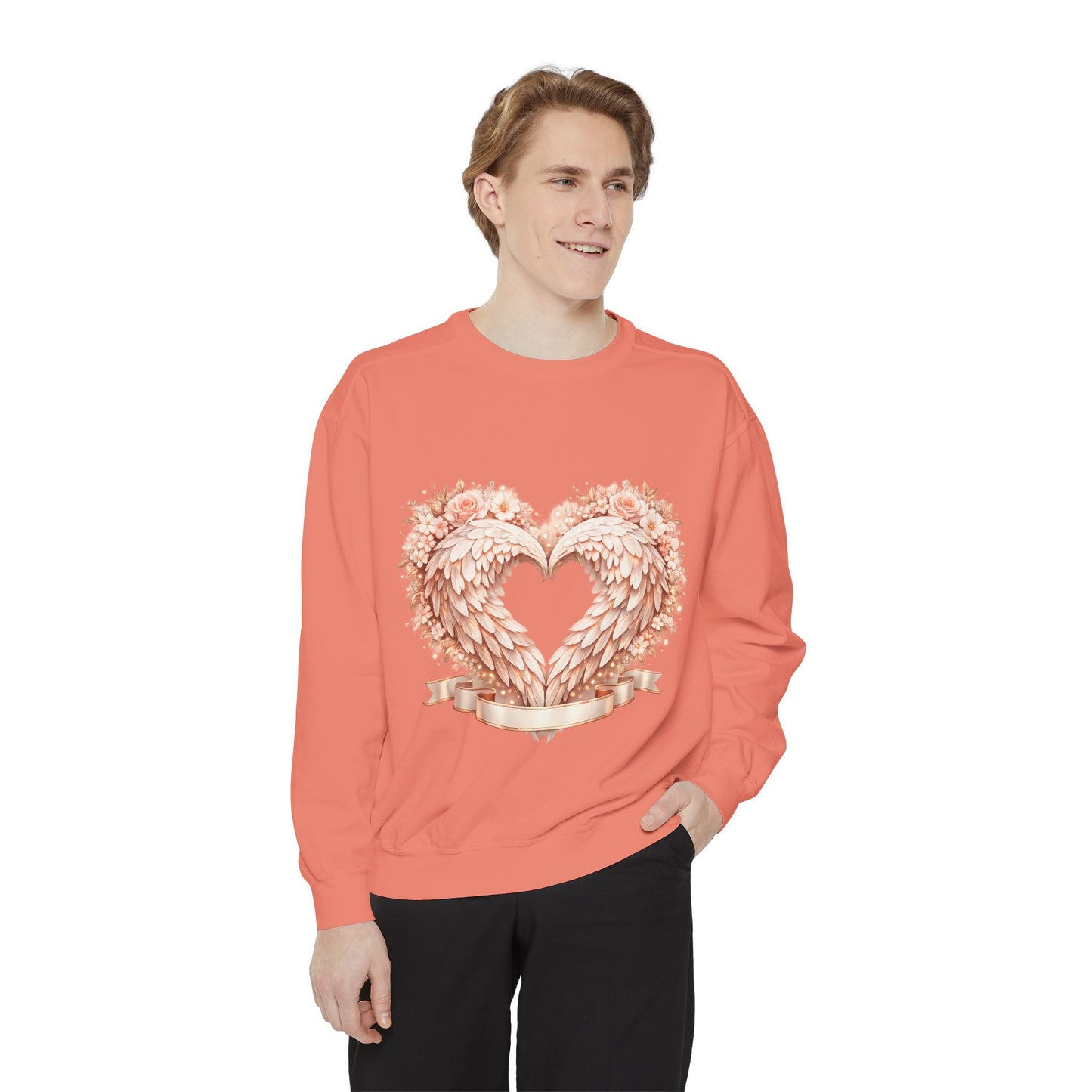 Heart Wings Sweatshirt — Rose Gold Floral Winged Heart Crewneck