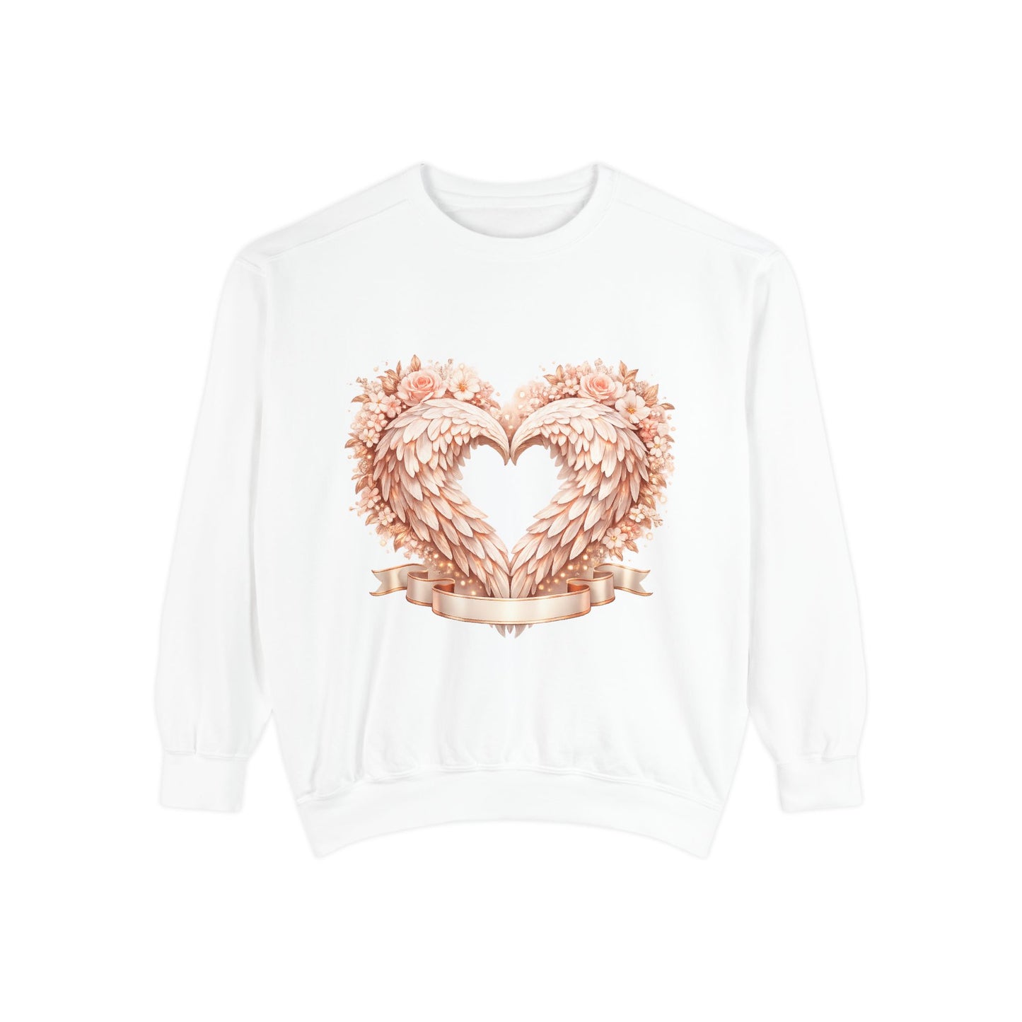 Heart Wings Sweatshirt — Rose Gold Floral Winged Heart Crewneck