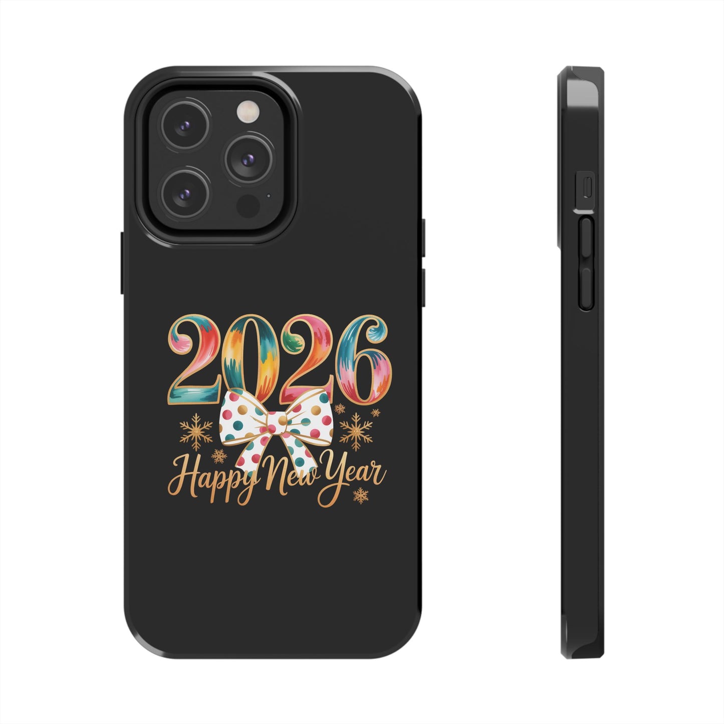 2026 Happy New Year Phone Case | Colorful Numbers, Polka Dot Bow, Sparkles