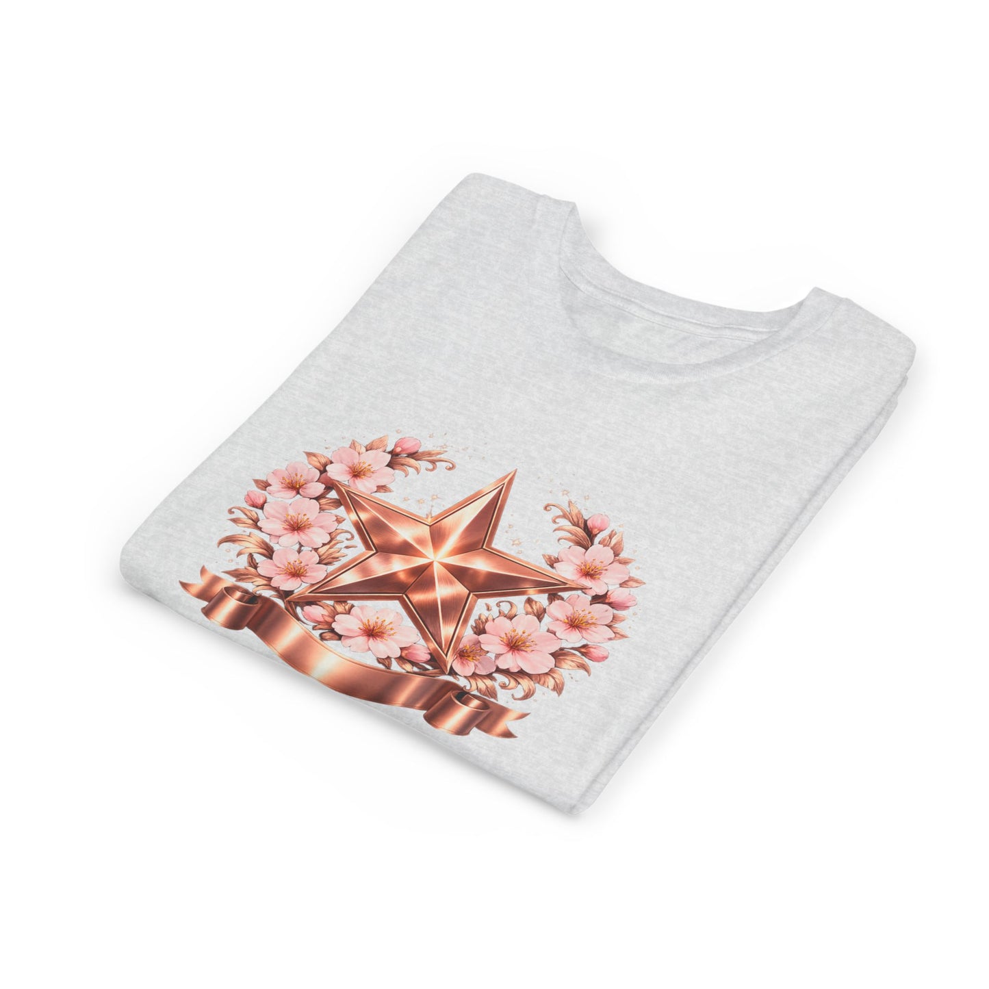 Youth Tee — Rose Gold Star with Cherry Blossom Wreath