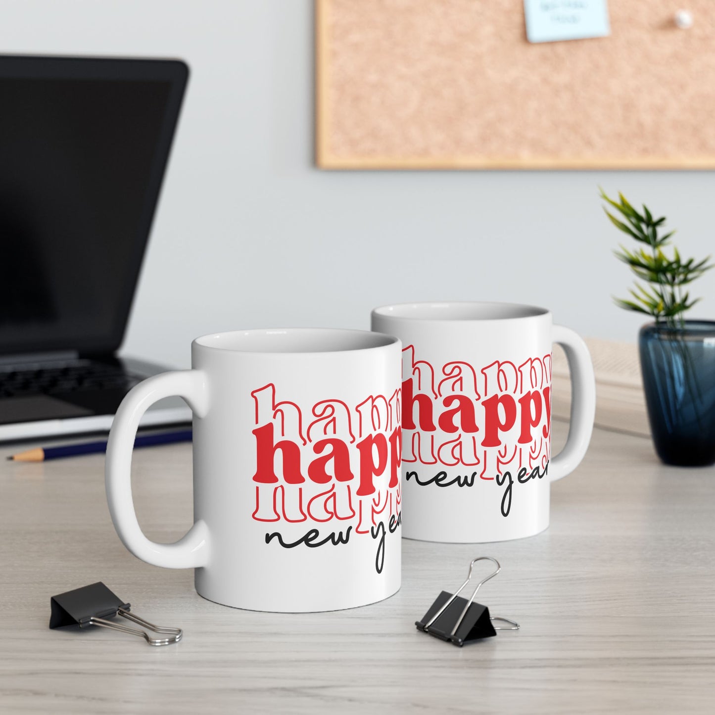 Happy New Year typography mug | Ceramic Coffee Cup 11oz 15oz