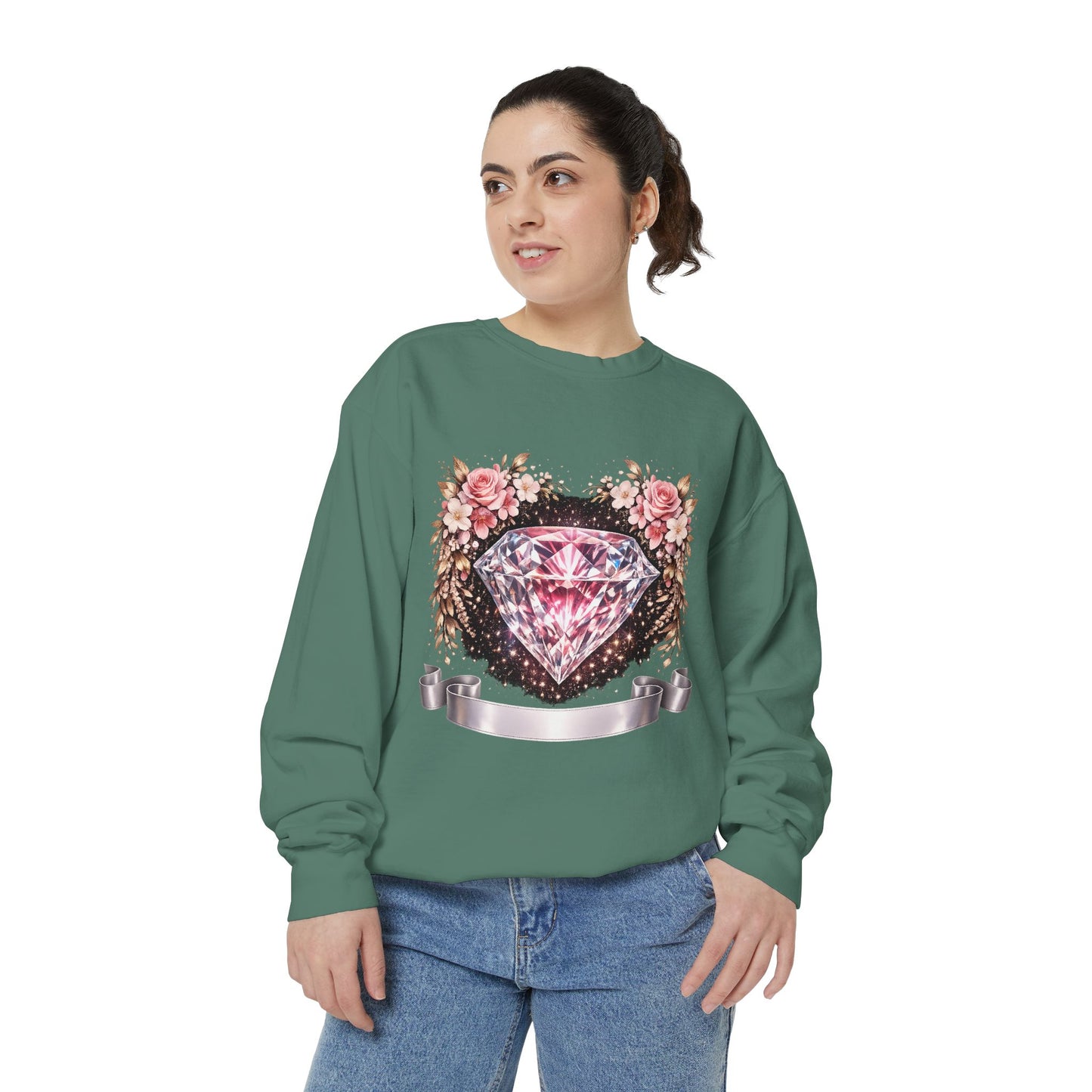 Diamond Floral Sweatshirt — Pink Gem Graphic Crewneck