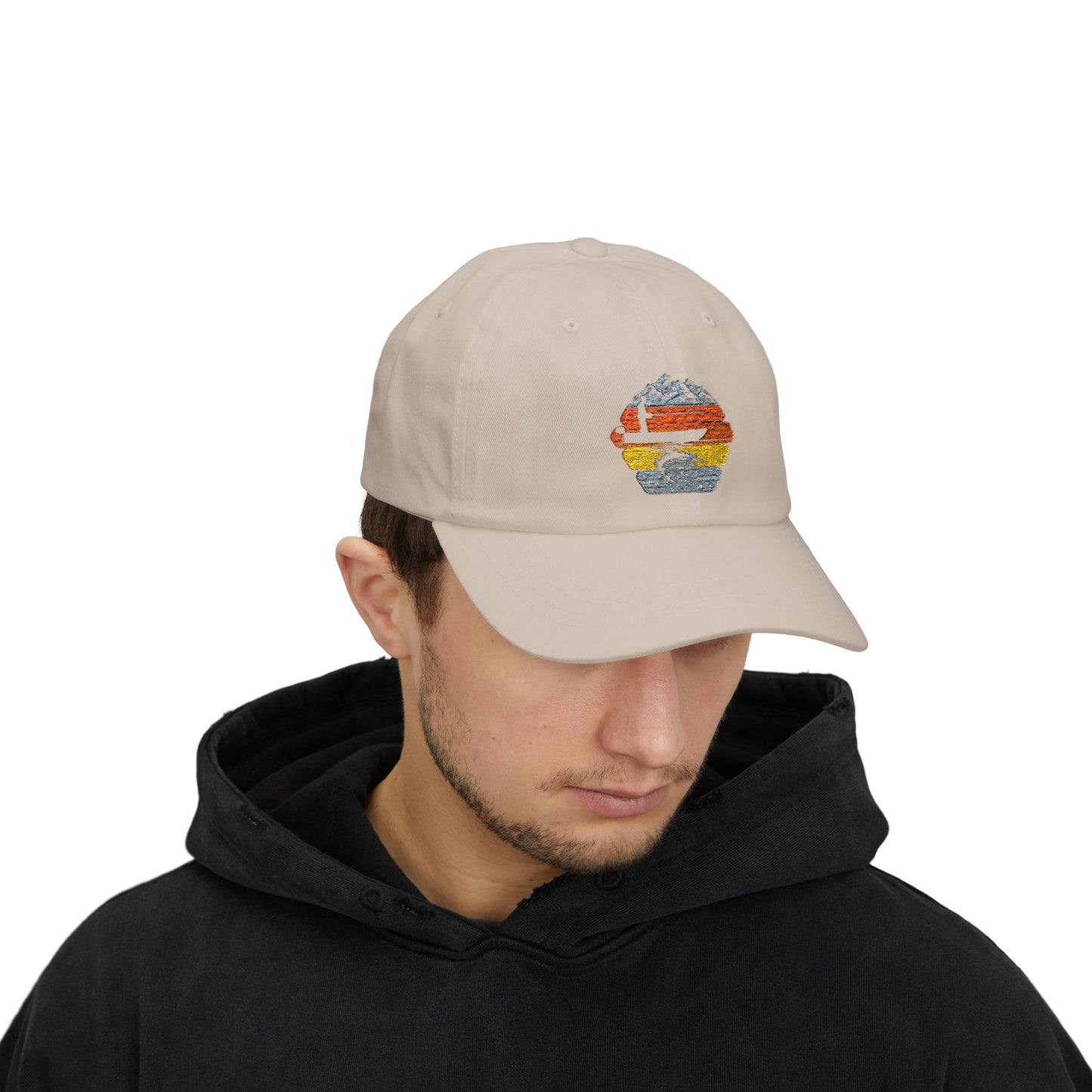 Retro Sunset Mountain Dad Cap | Embroidered Outdoor Hiking Trucker Hat