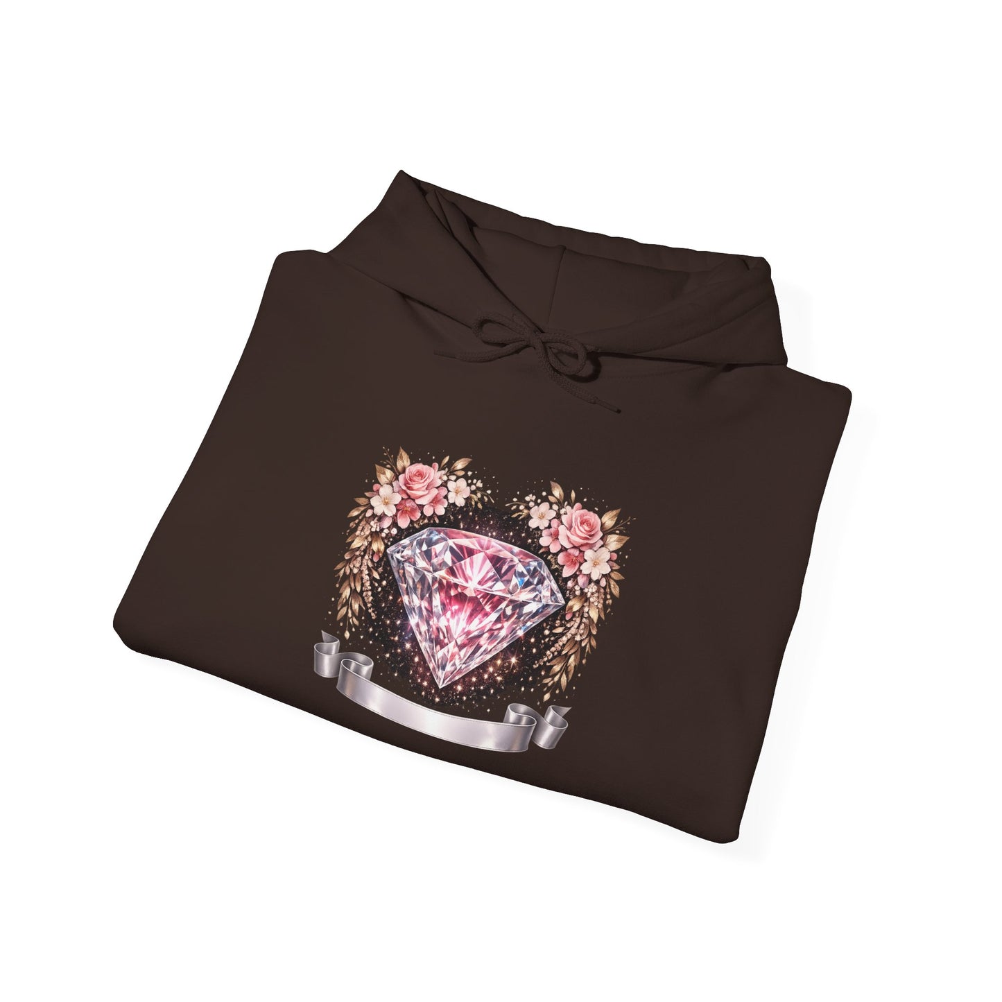 Hoodie — Pink Diamond Heart Floral Crest Hoodie