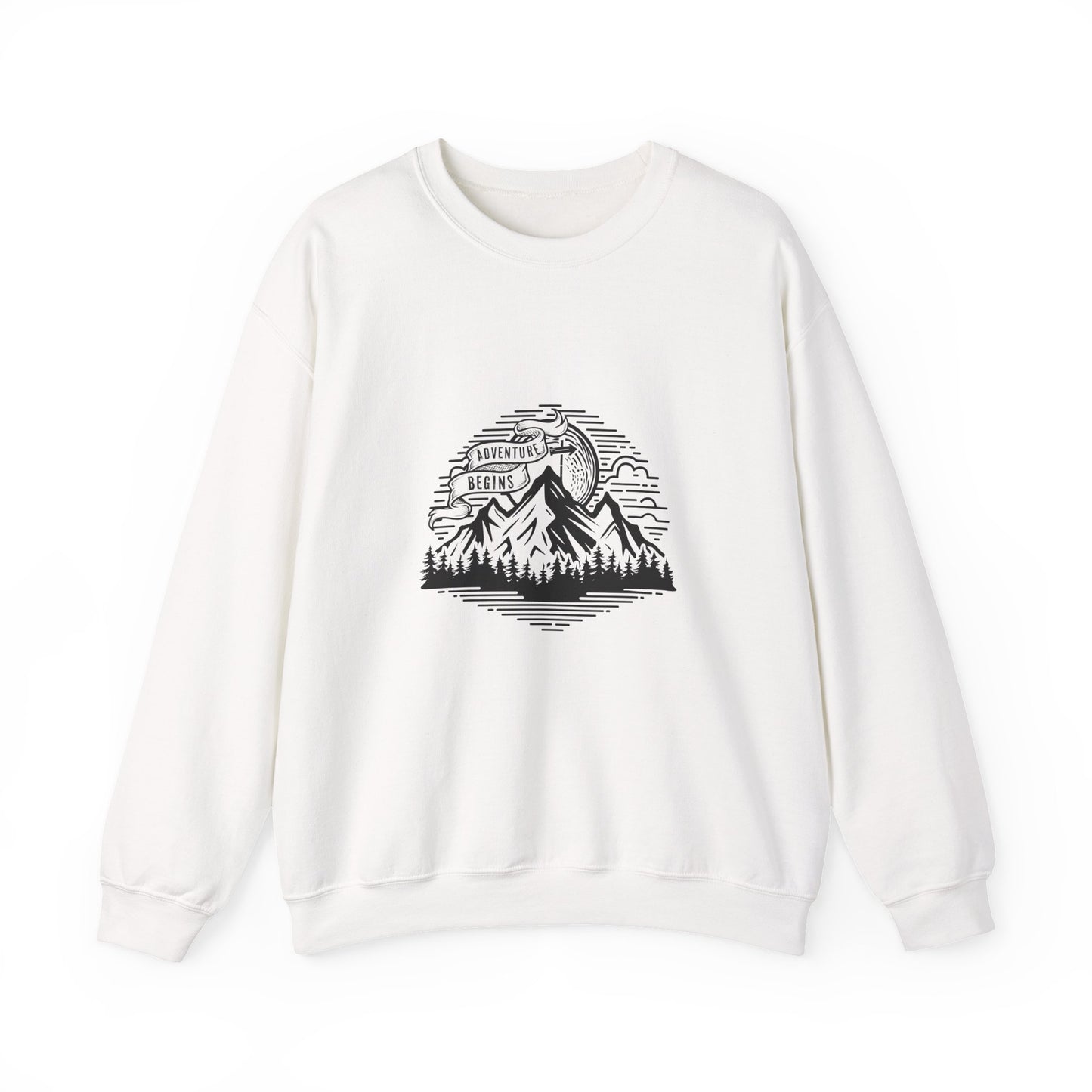 Mountain Landscape Illustration Sweatshirt | Scenic Peaks, Pine Forest, Outdoor Adventure