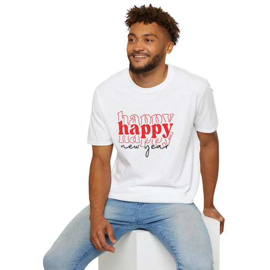 New Year "Happy" T-Shirt — Festive Red Typography Tee
