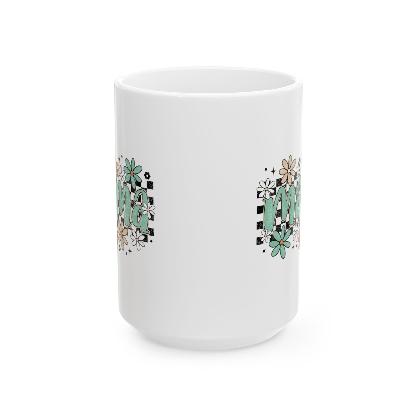 Mama floral checkerboard Mug | Mom coffee cup, teal daisy design