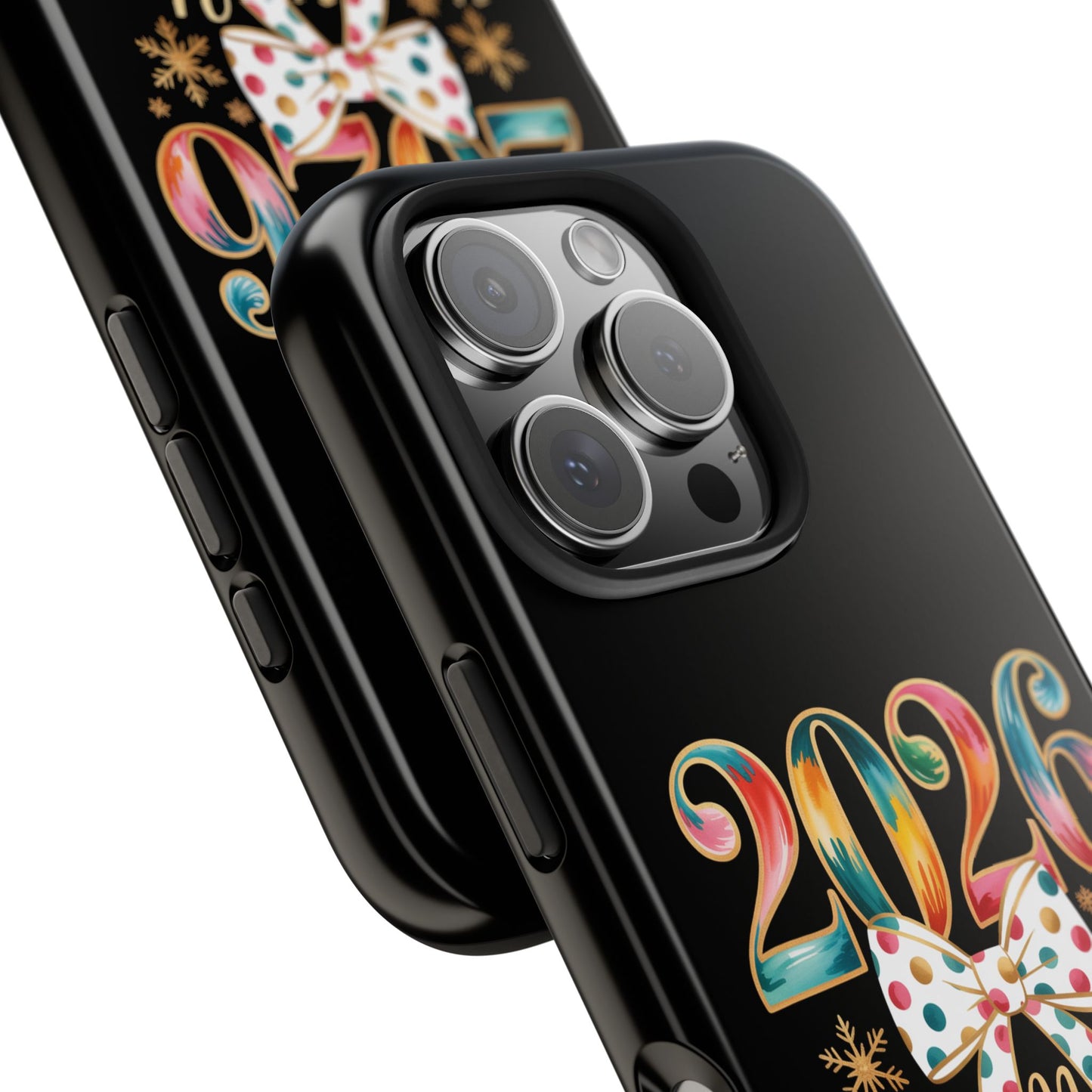 2026 Happy New Year Phone Case | Colorful Numbers, Polka Dot Bow, Sparkles