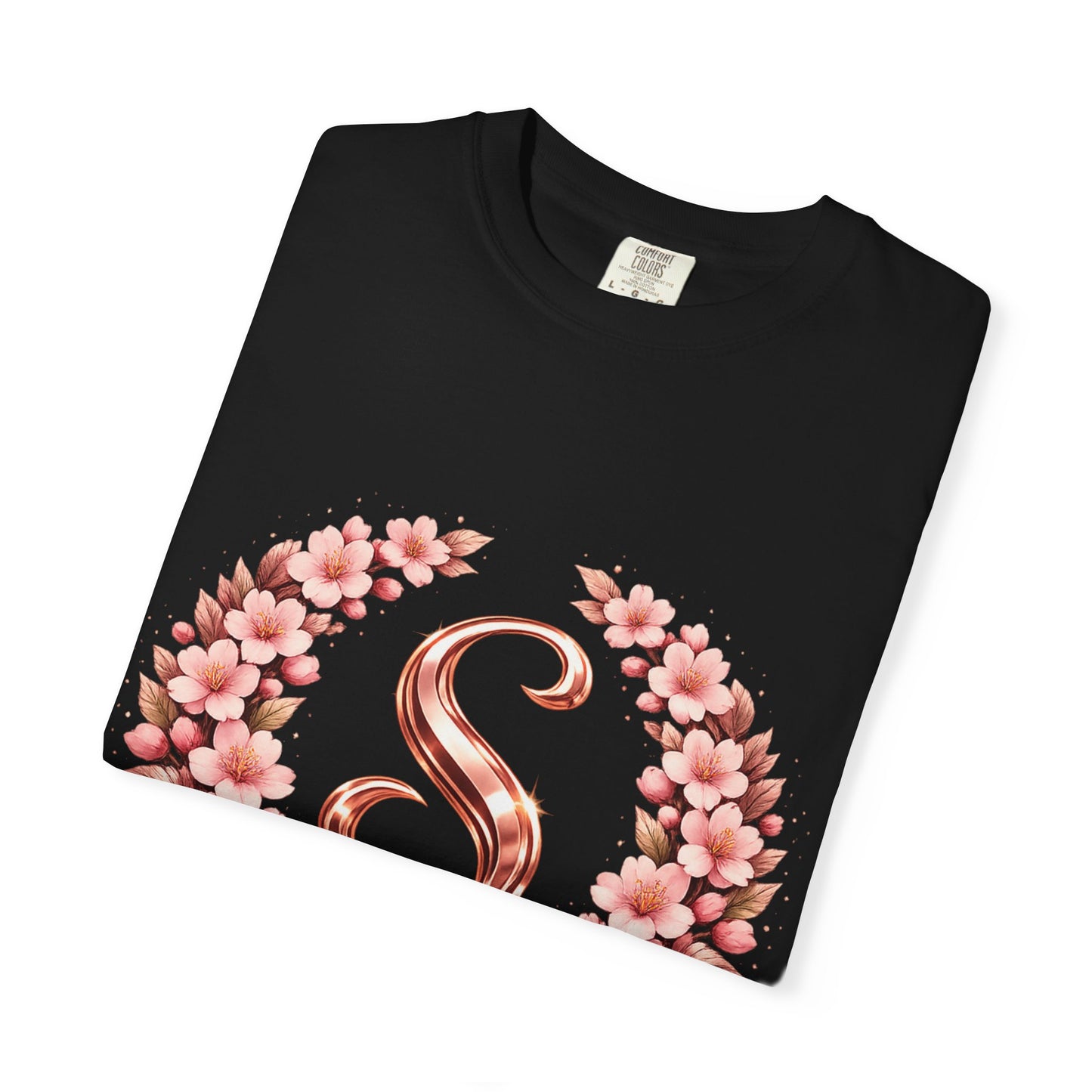 Floral Monogram 'S' T-Shirt — Rose Gold Wreath Tee