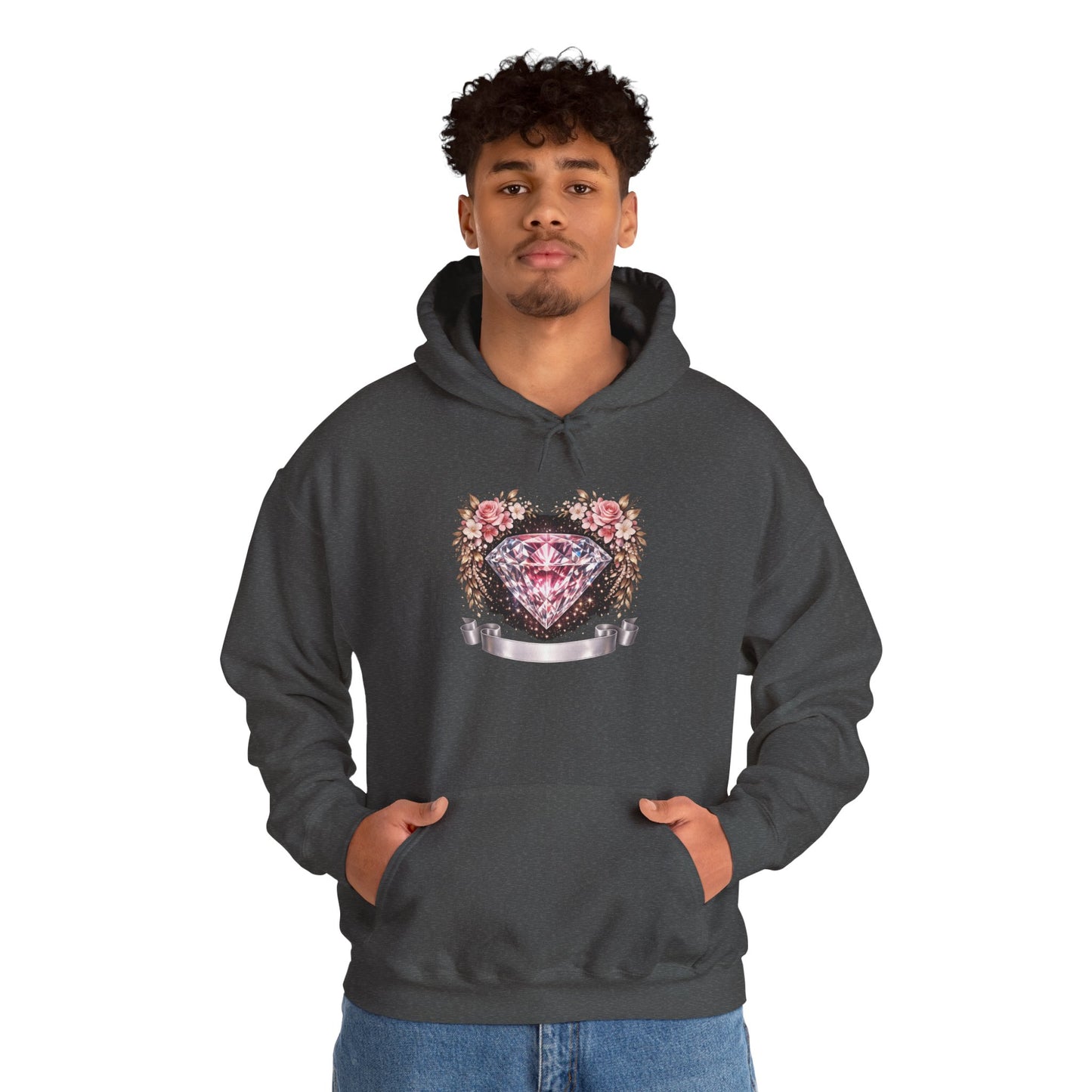 Hoodie — Pink Diamond Heart Floral Crest Hoodie
