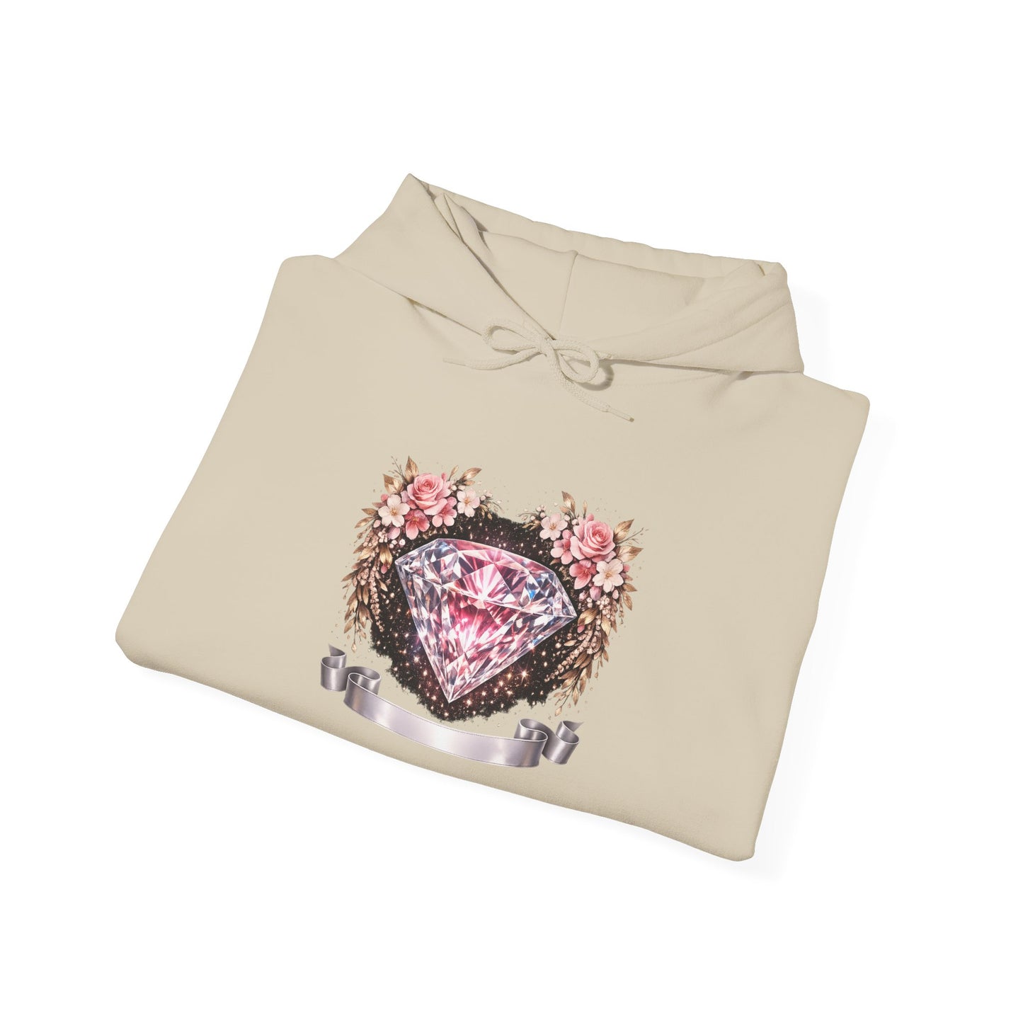 Hoodie — Pink Diamond Heart Floral Crest Hoodie