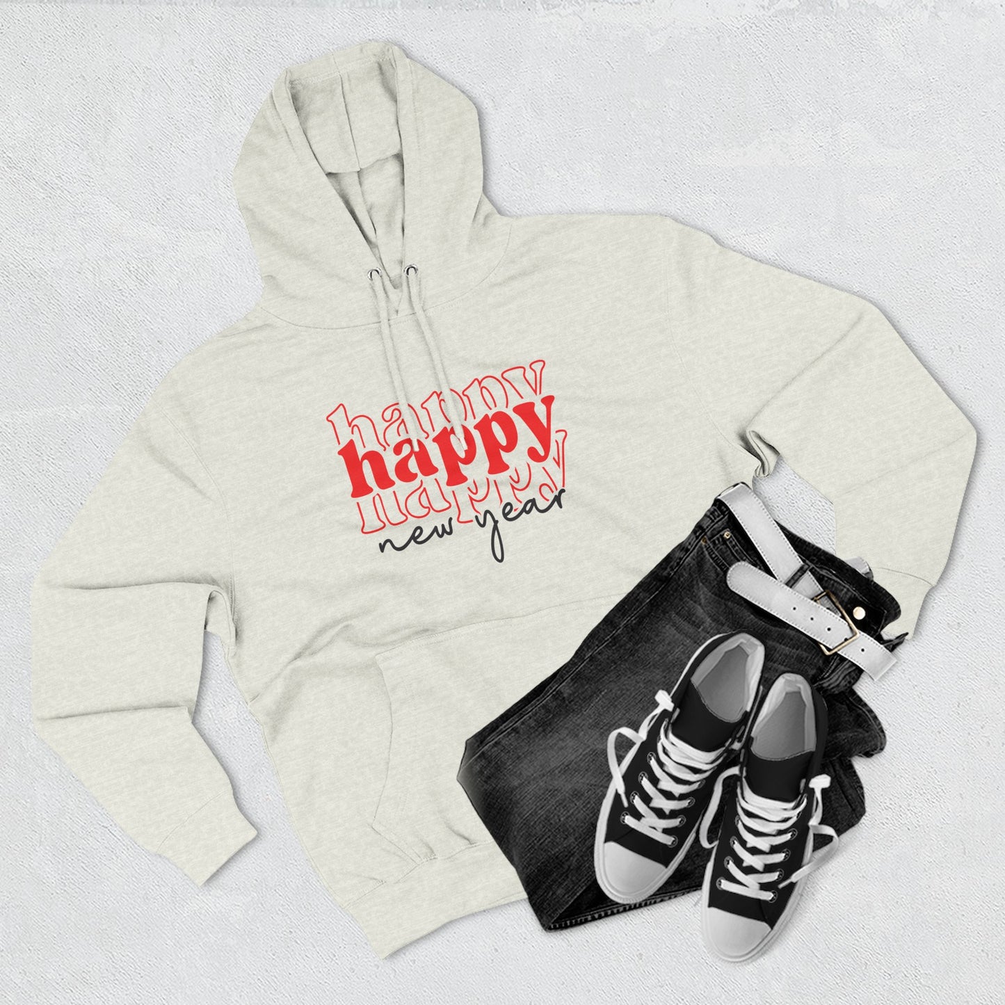 Happy New Year Hoodie — Layered 'happy' Graphic Fleece Pullover