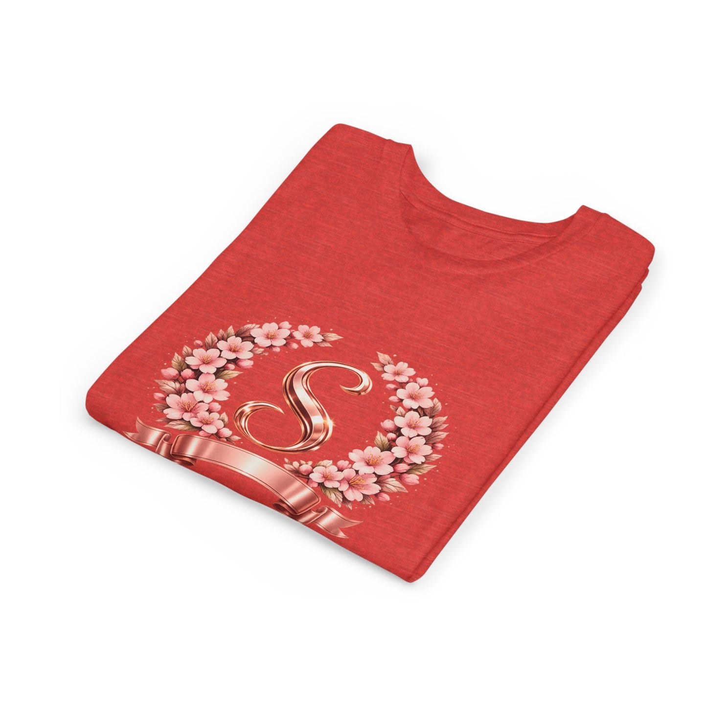 Youth Tee — Rose Gold Floral Monogram 'S' Shirt