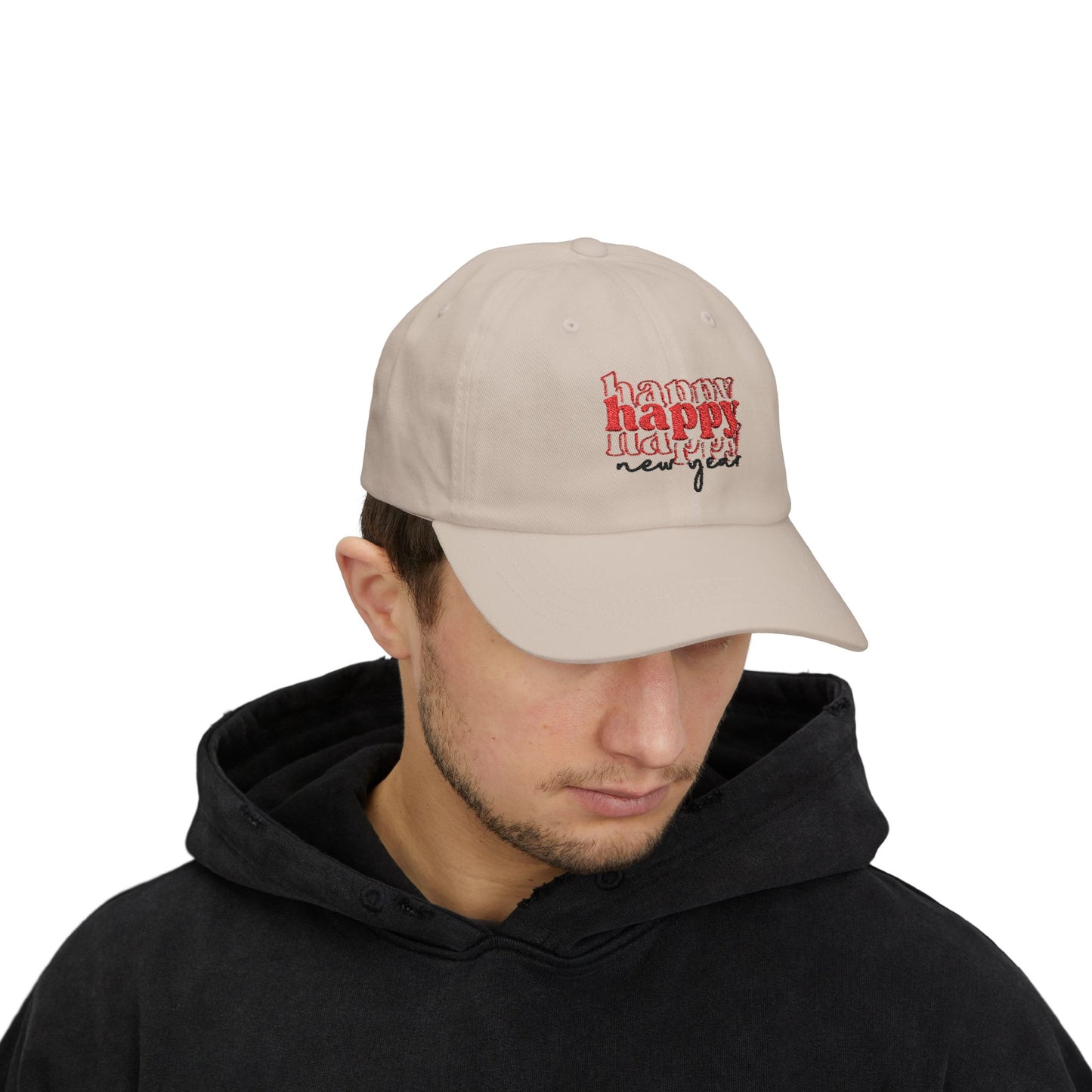 Happy New Year embroidered Dad Cap | white baseball cap, holiday hat