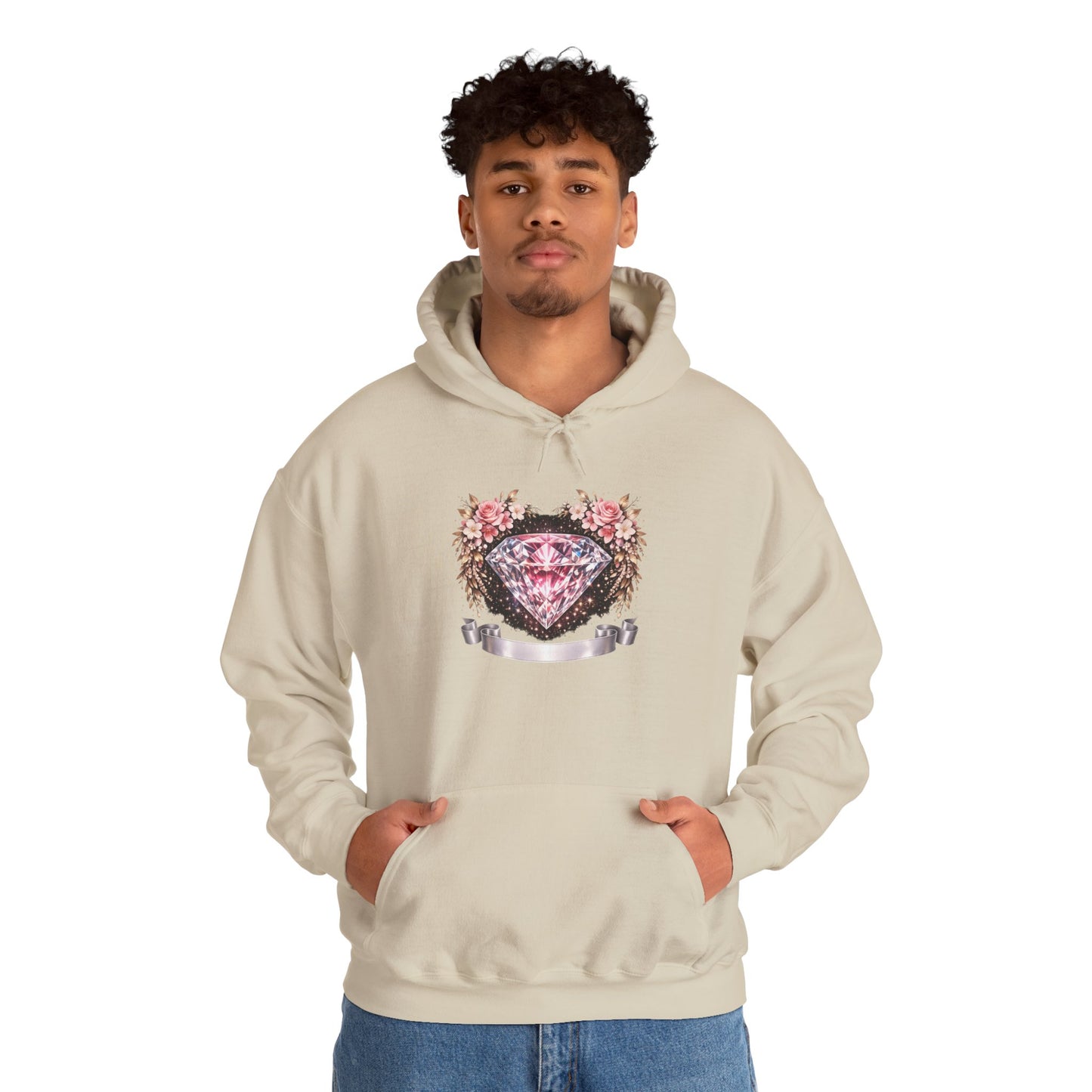 Hoodie — Pink Diamond Heart Floral Crest Hoodie