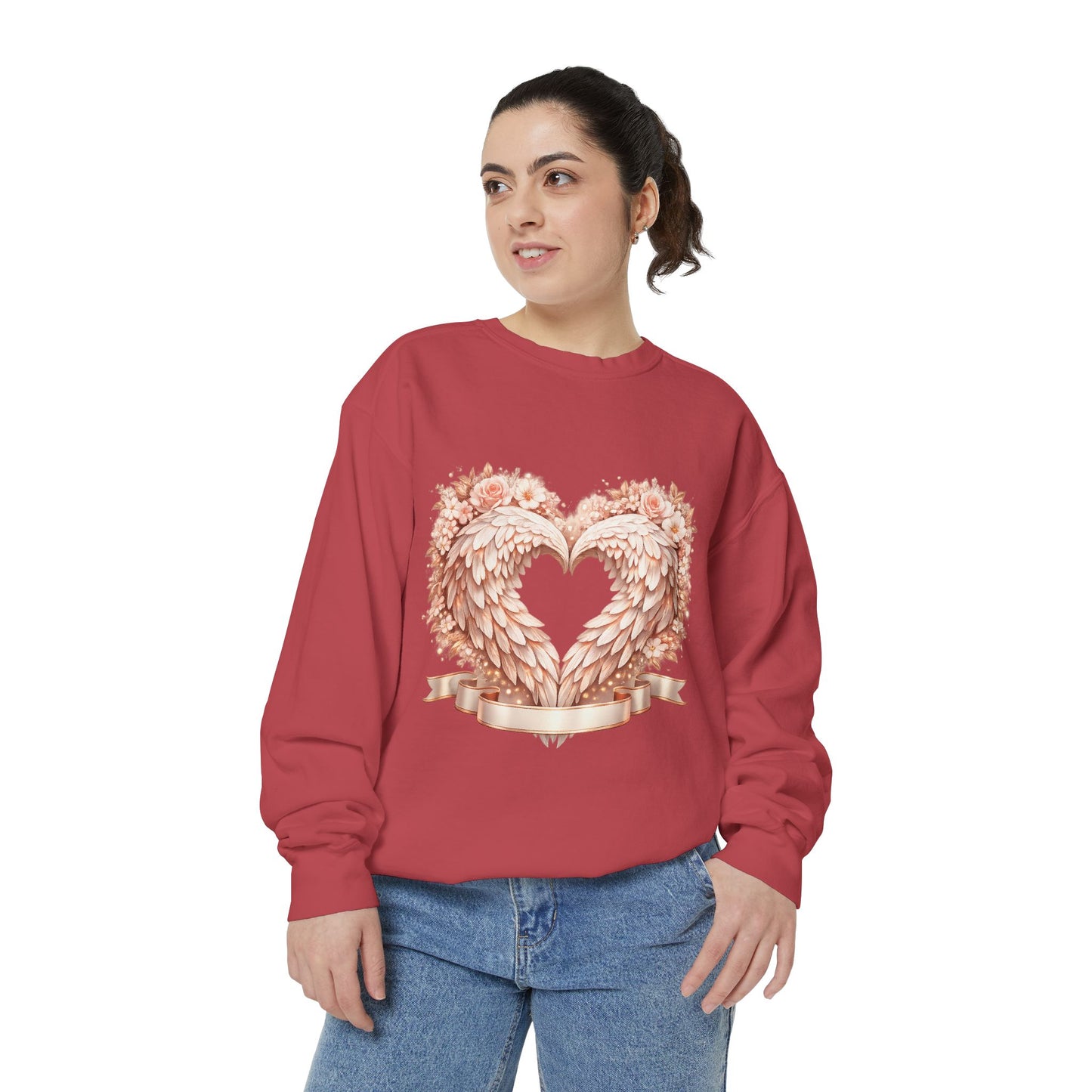 Heart Wings Sweatshirt — Rose Gold Floral Winged Heart Crewneck