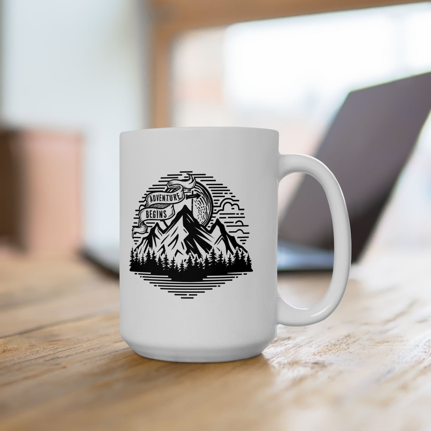 Mountain Landscape Mug | Retro Sunrise Forest Silhouette
