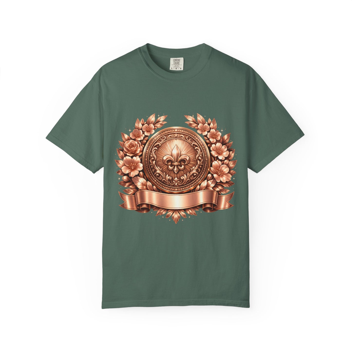 Vintage Fleur-de-Lis Crest T-Shirt — Bronze Laurel Emblem Tee