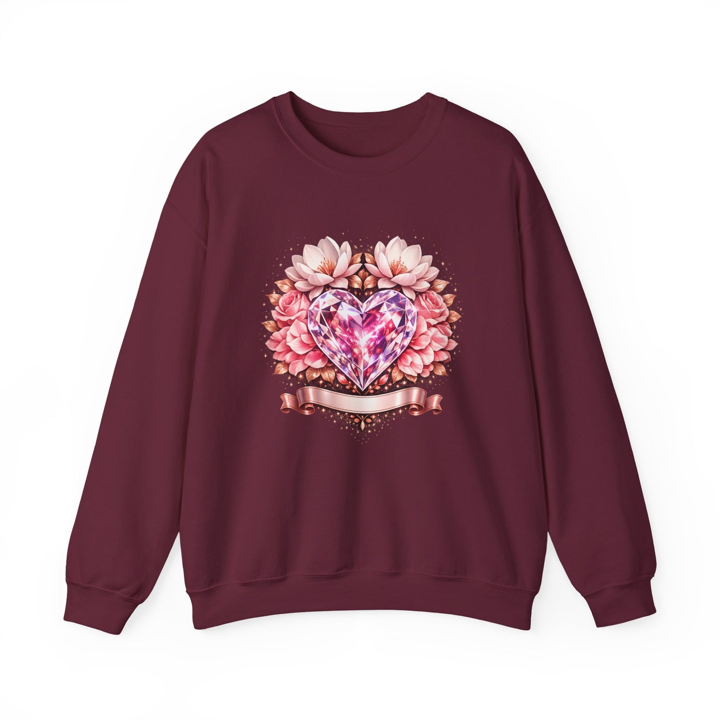 Crewneck Sweatshirt — Pink Gem Heart Floral Design