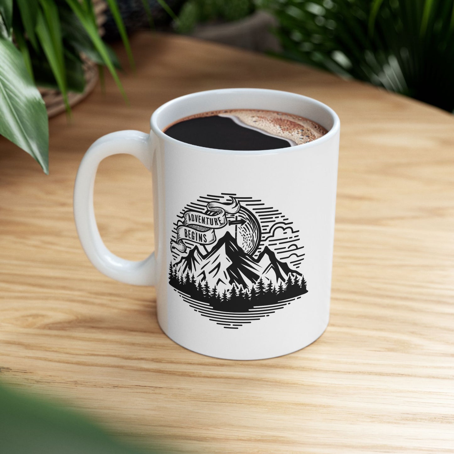 Mountain Landscape Mug | Retro Sunrise Forest Silhouette