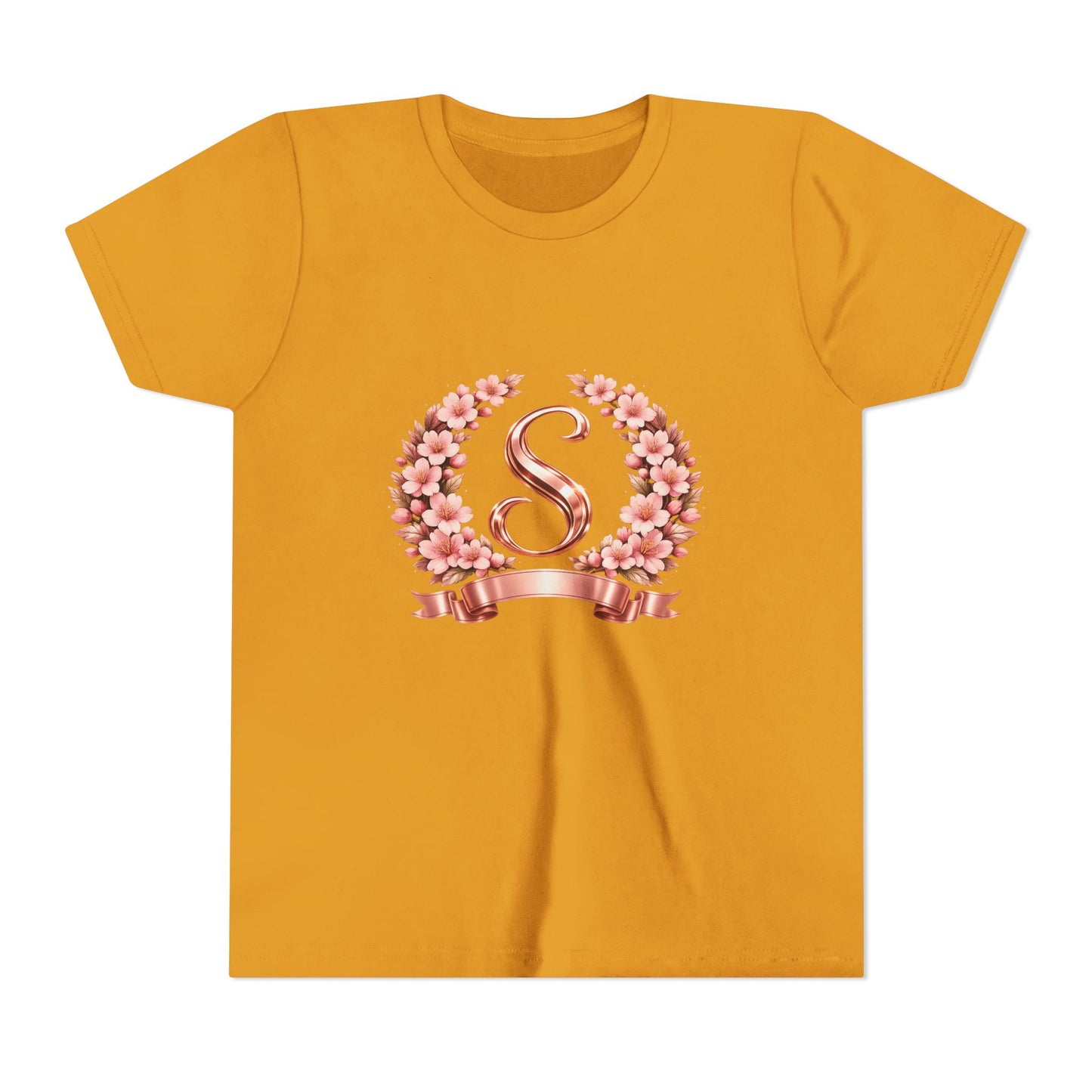 Youth Tee — Rose Gold Floral Monogram 'S' Shirt
