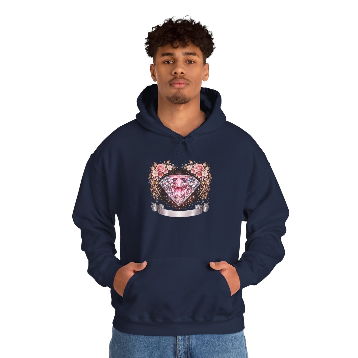 Hoodie — Pink Diamond Heart Floral Crest Hoodie