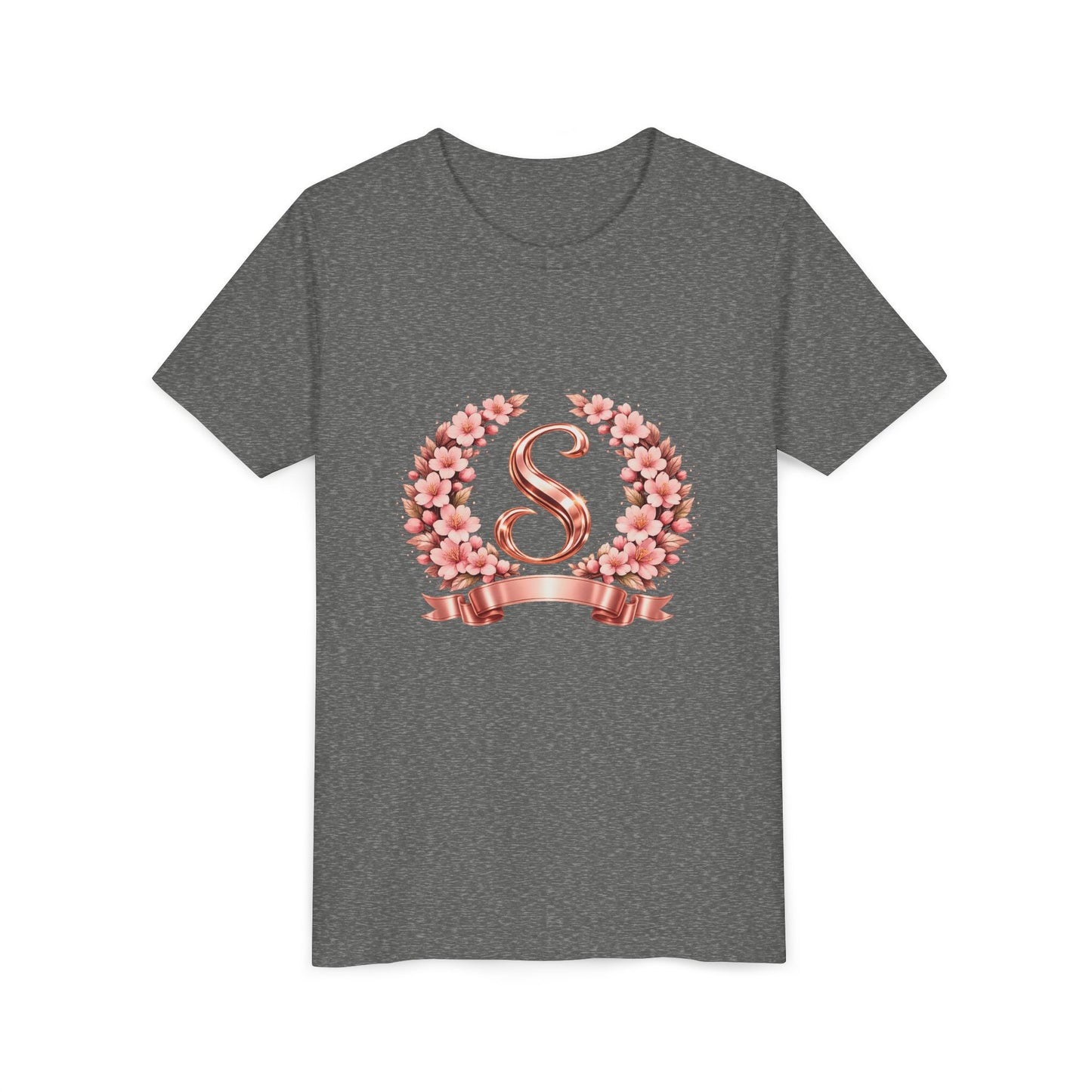 Youth Tee — Rose Gold Floral Monogram 'S' Shirt