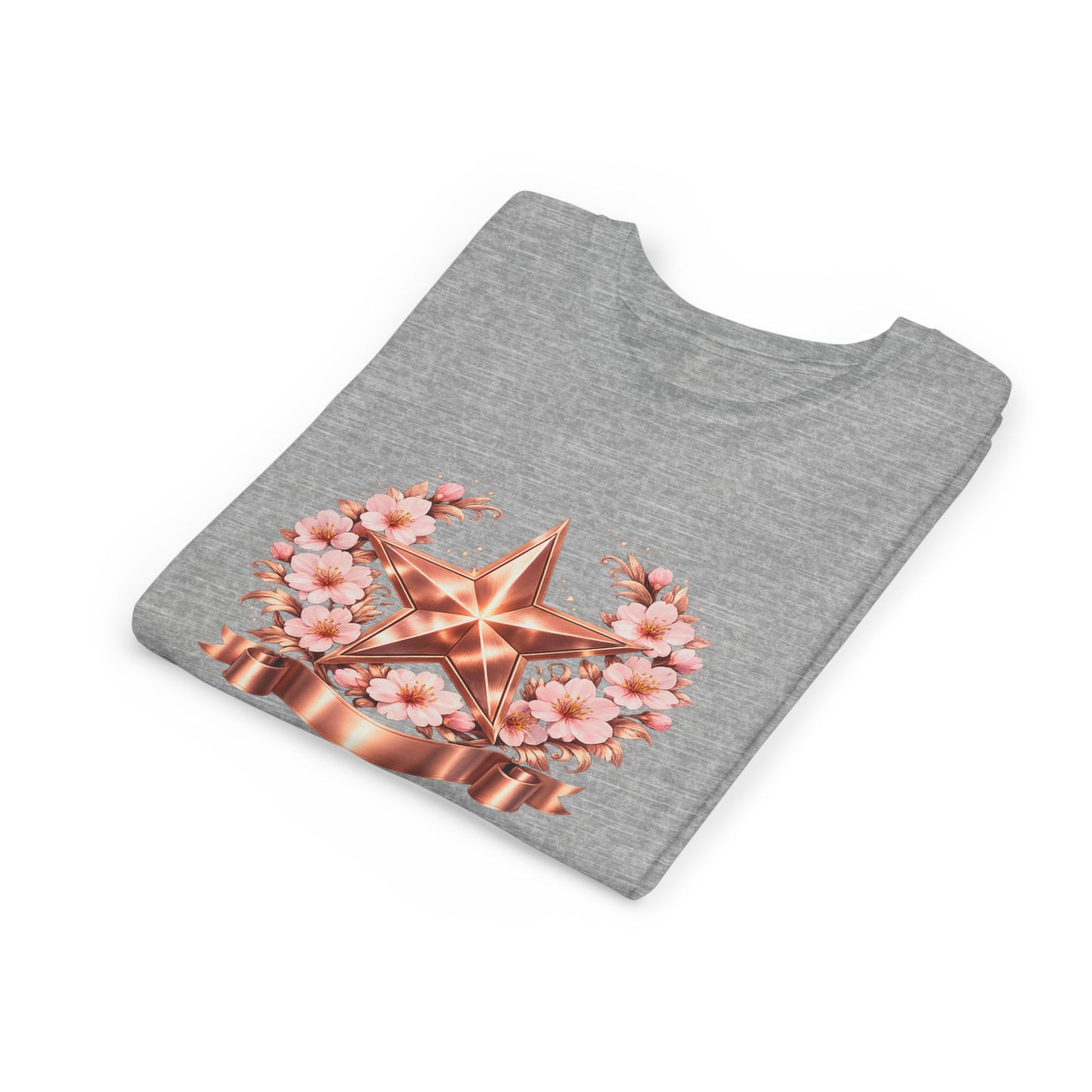 Youth Tee — Rose Gold Star with Cherry Blossom Wreath