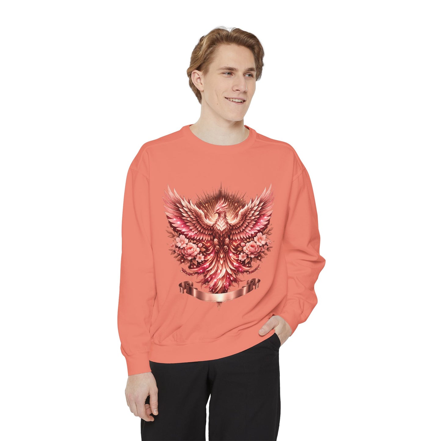 Phoenix Floral Sweatshirt — Rose Gold Rising Bird Graphic Crewneck