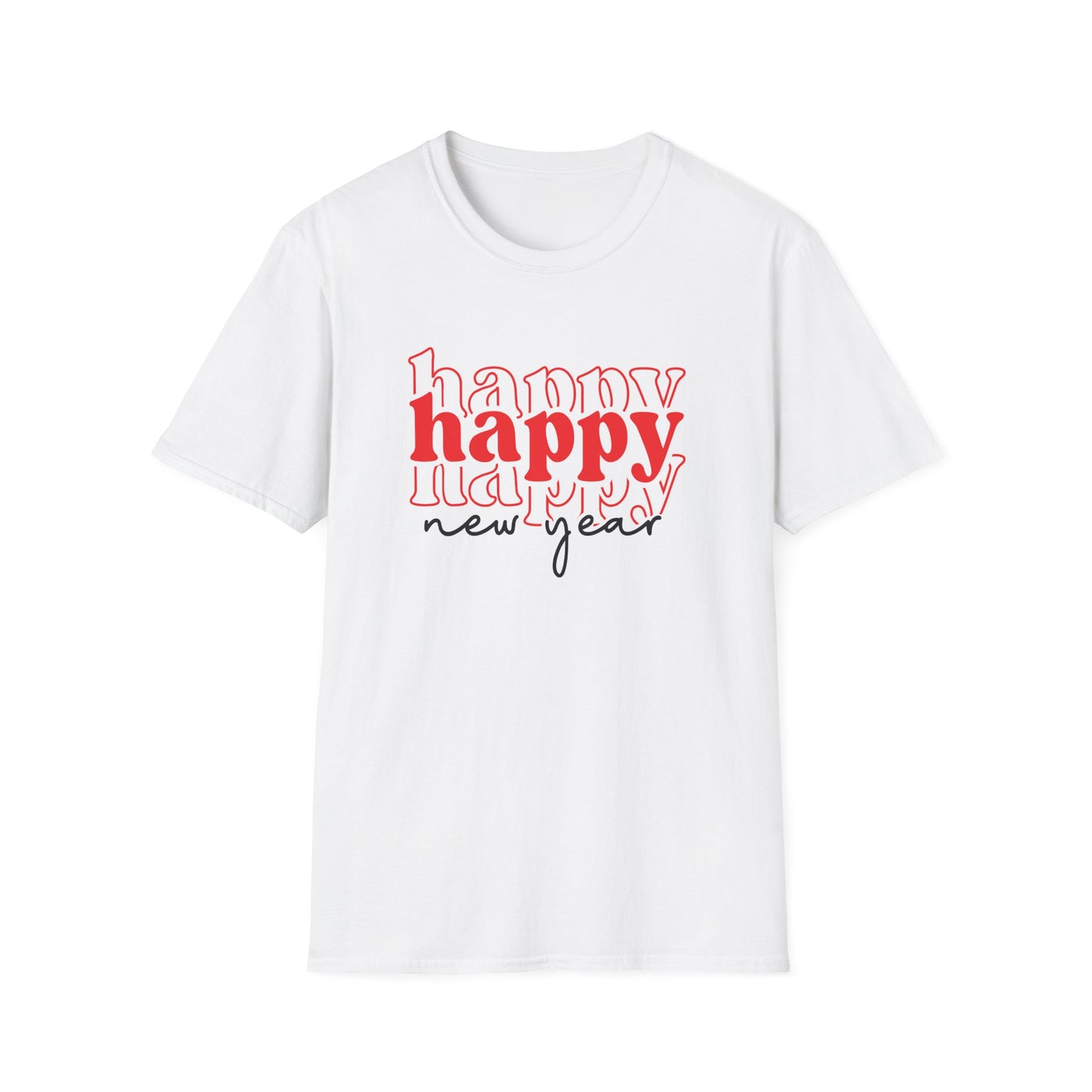 New Year "Happy" T-Shirt — Festive Red Typography Tee