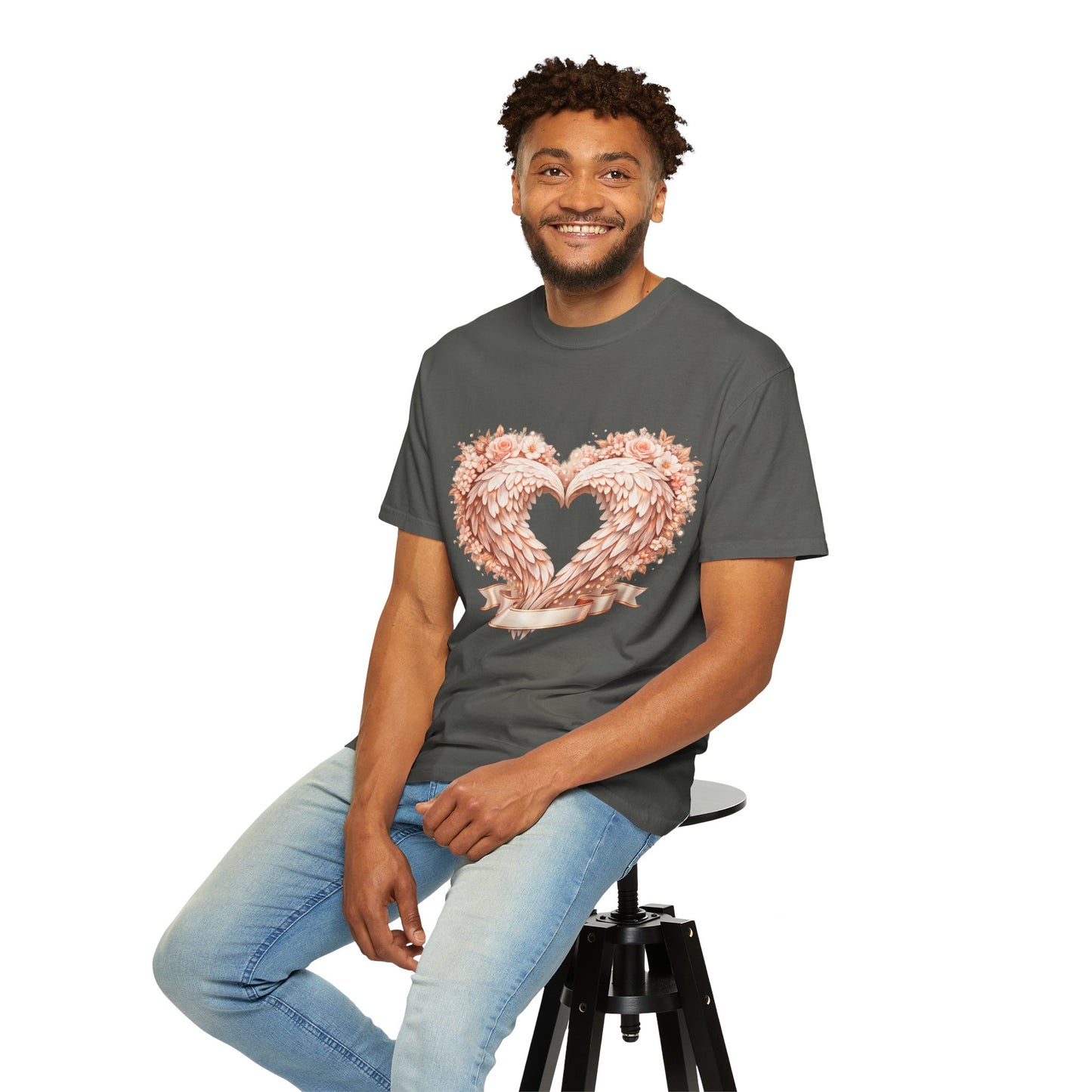Angel Wing Heart T-Shirt — Floral Ribbon Love Graphic Tee