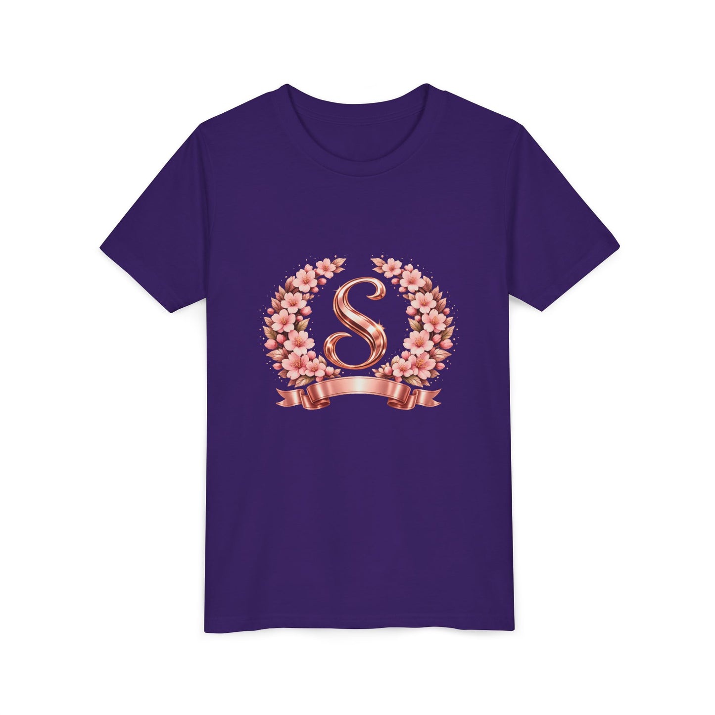 Youth Tee — Rose Gold Floral Monogram 'S' Shirt