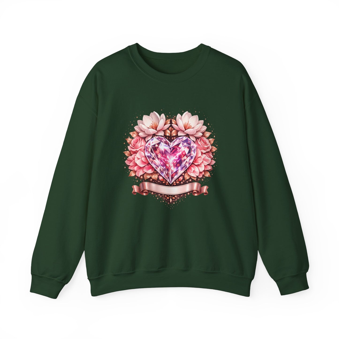 Crewneck Sweatshirt — Pink Gem Heart Floral Design