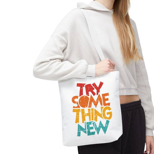 Try Something New Tote Bag | Colorful Retro Typography, Reversible Print