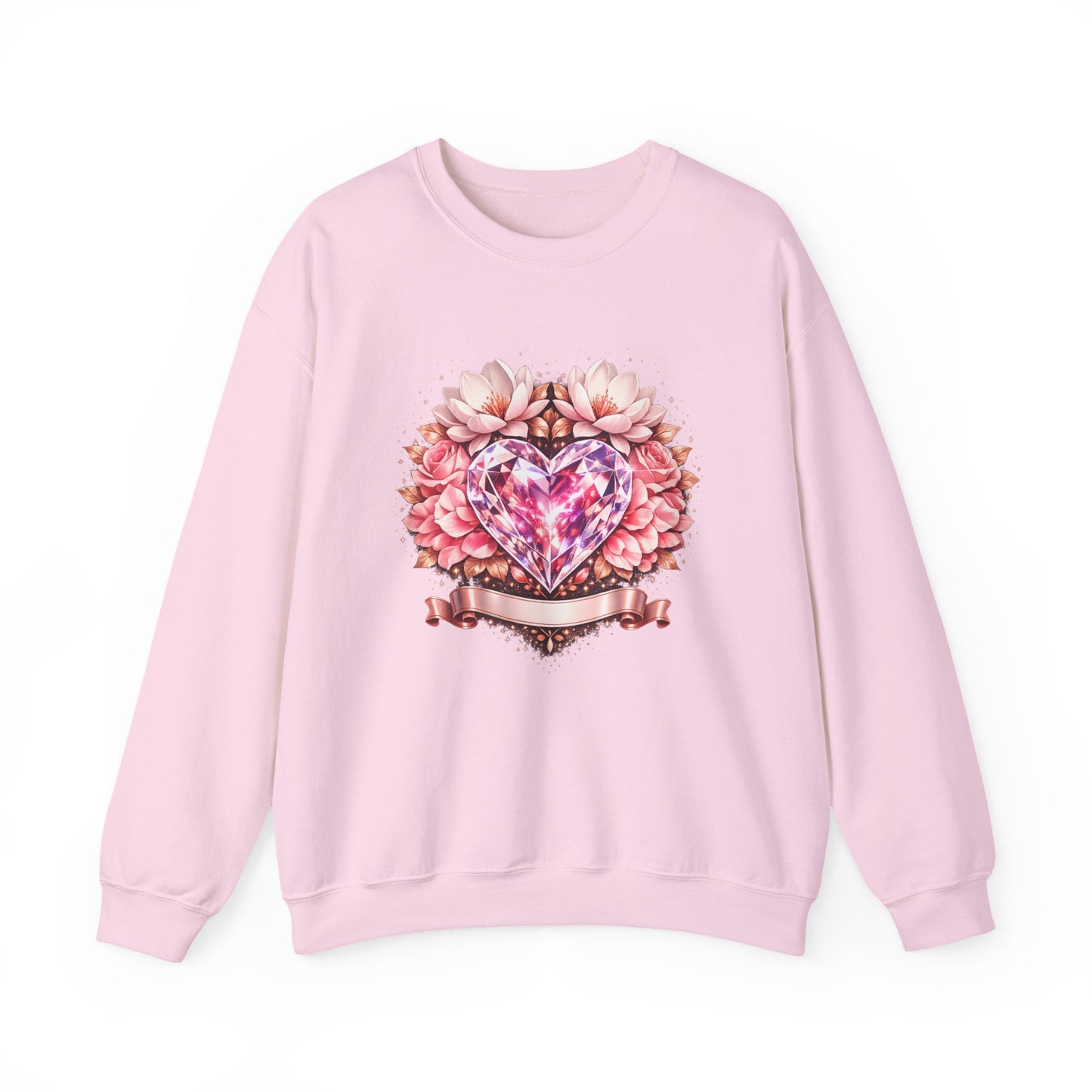 Crewneck Sweatshirt — Pink Gem Heart Floral Design