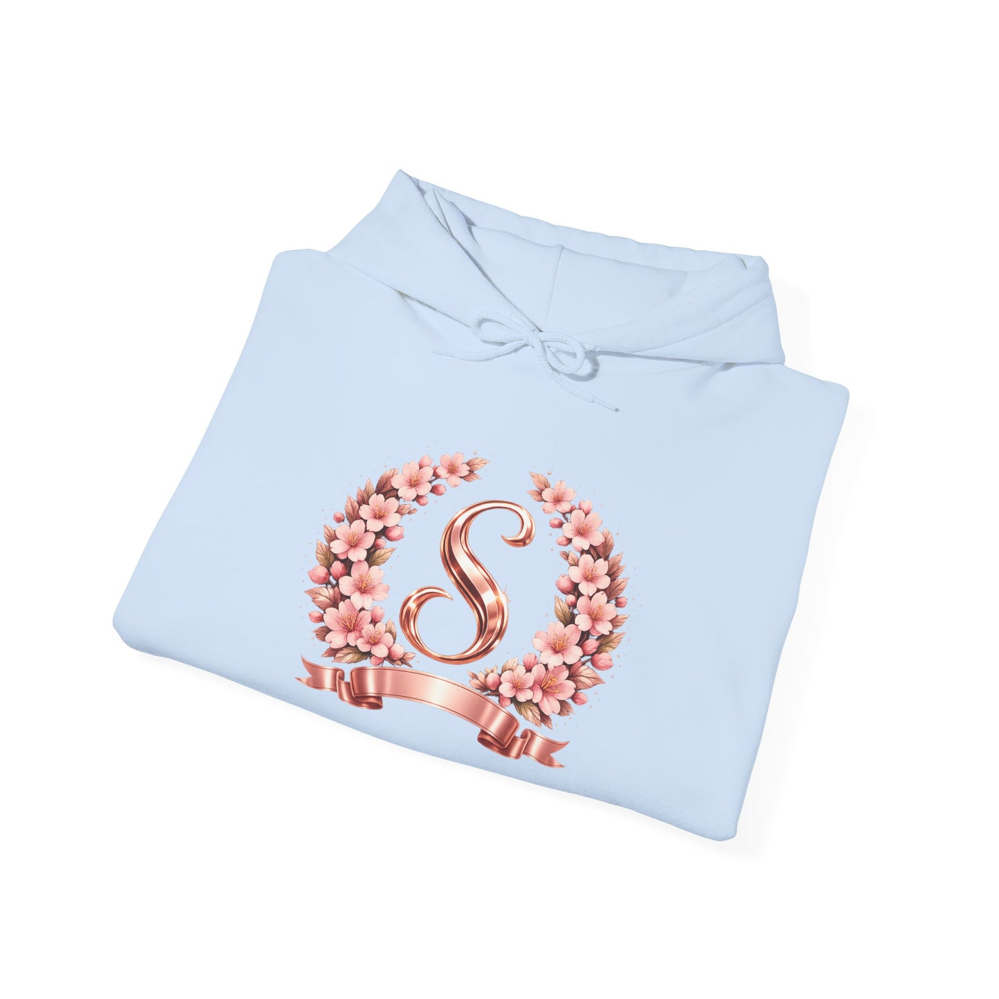 Rose Gold Initial 'S' Wreath Hoodie - Monogram Floral Sweatshirt