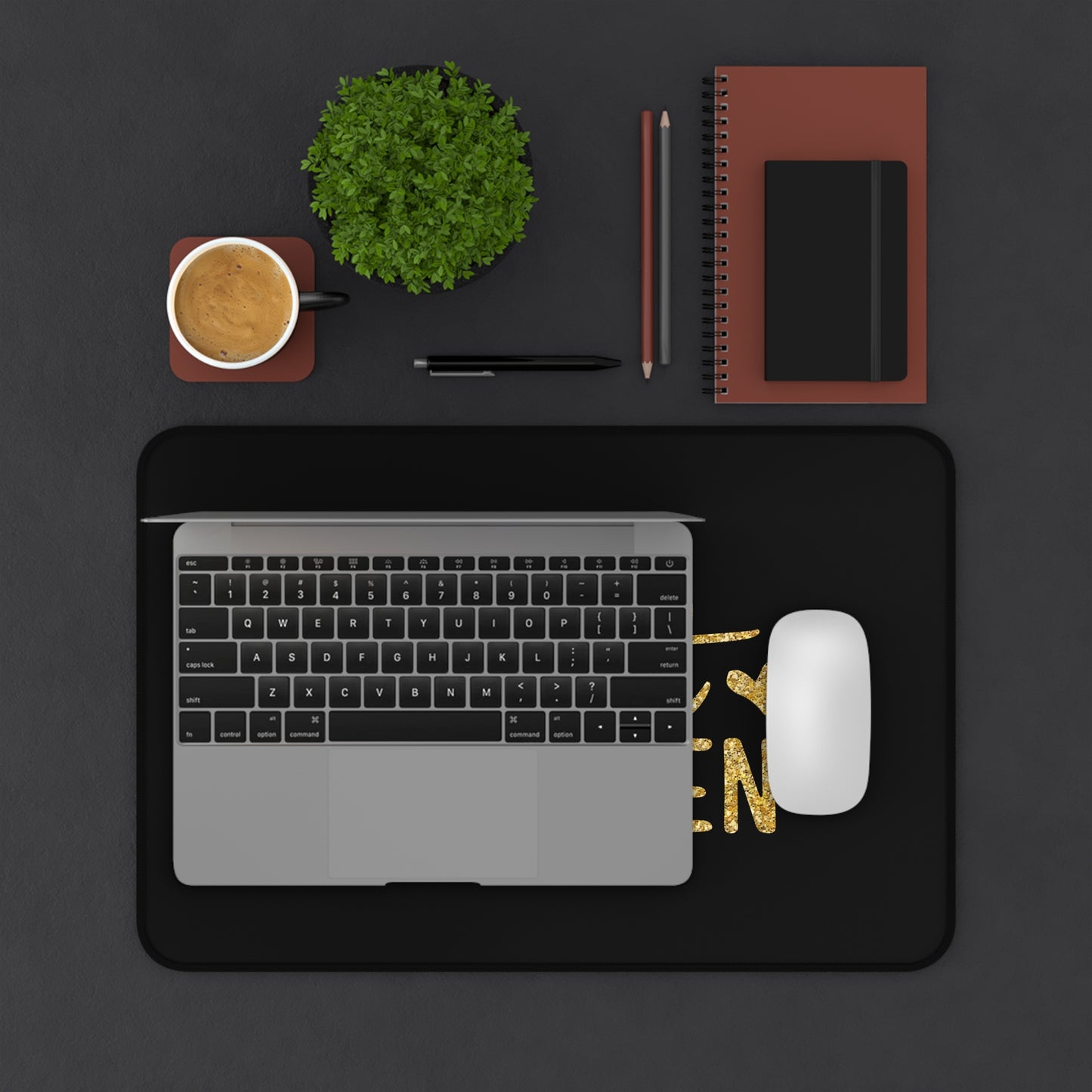 Sweet Sixteen Desk Mat | Gold Glitter Script on Black