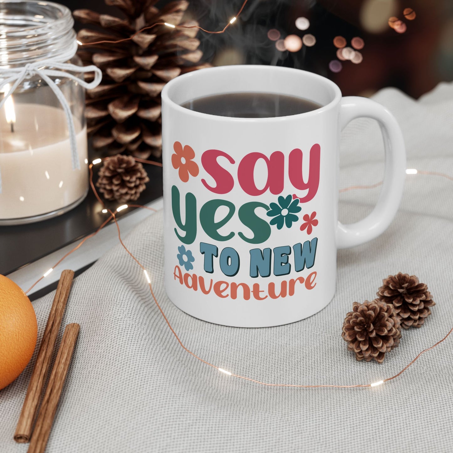 Stay Groovy You Tiny Adventure Mug | Retro Flower Typography Ceramic Mug