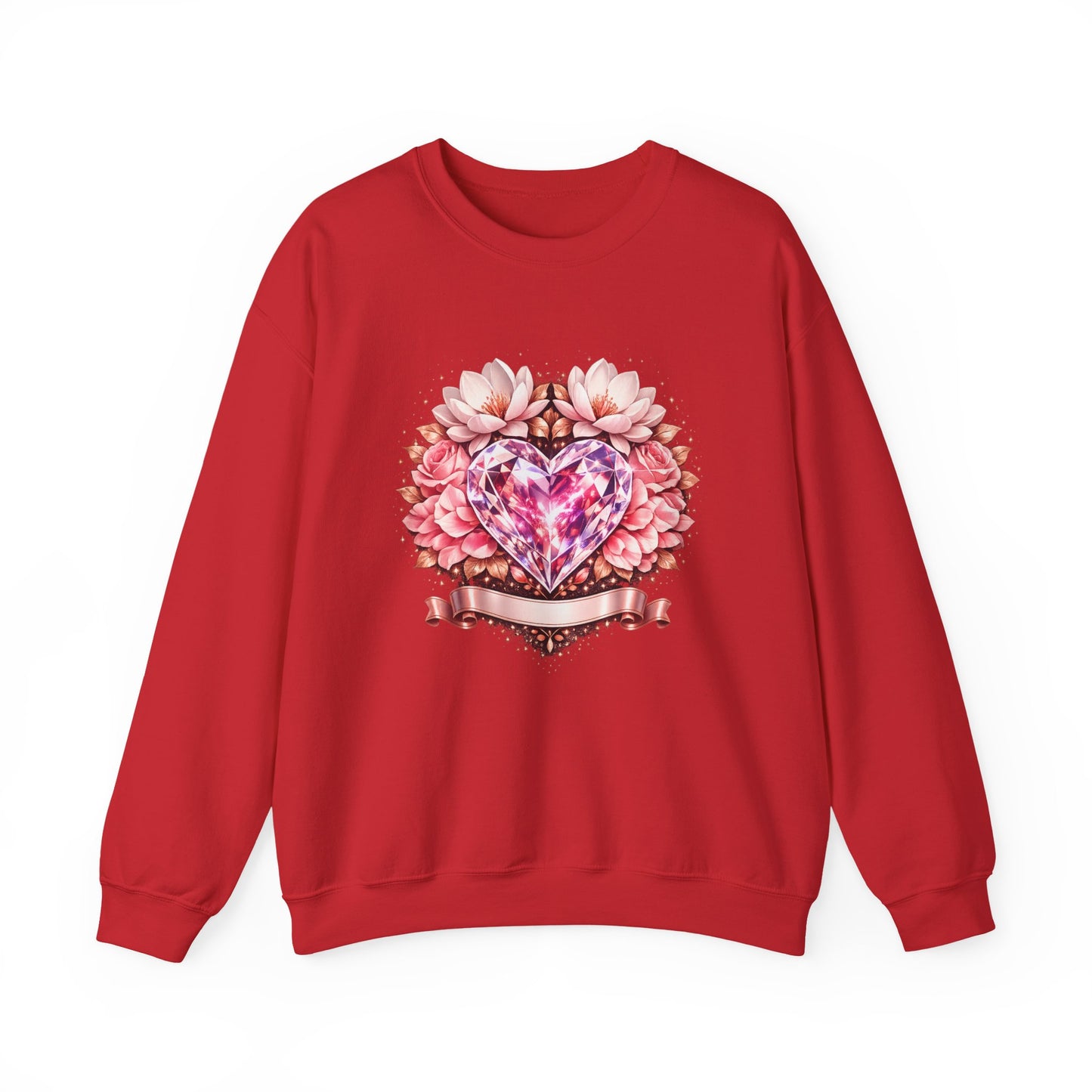 Crewneck Sweatshirt — Pink Gem Heart Floral Design