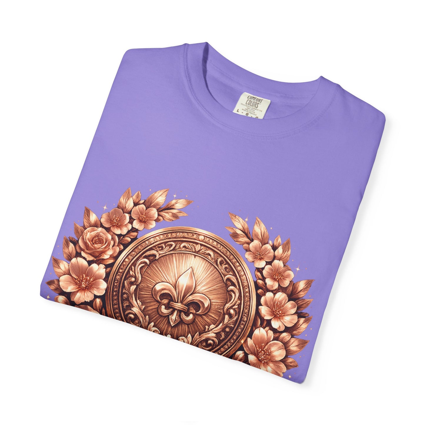 Vintage Fleur-de-Lis Crest T-Shirt — Bronze Laurel Emblem Tee